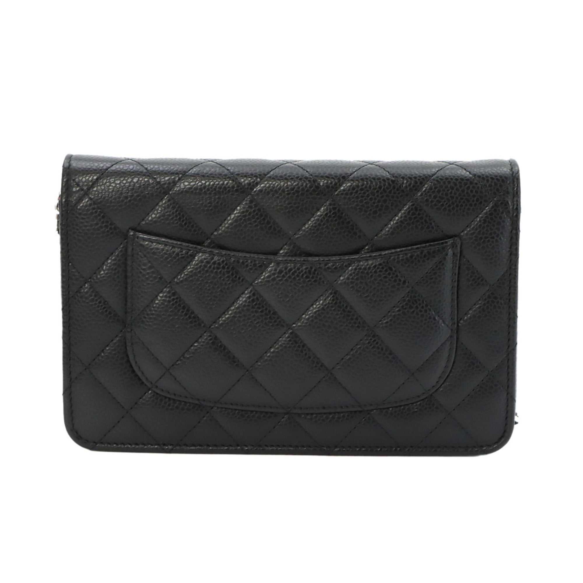 Chanel Black Grained Calfskin Chain/Shoulder Wallet (Pre-Owned)