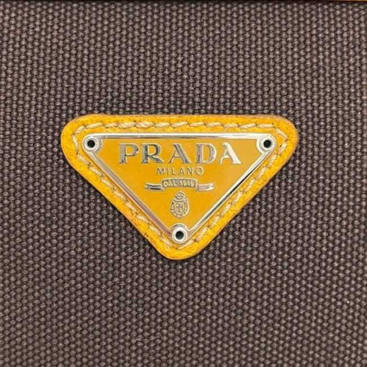 Prada Brown Orange Canvas Leather Handbag (Pre-Owned)