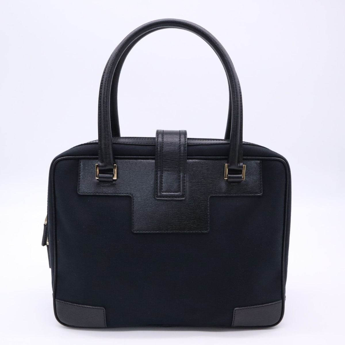 Gucci Black Navy Canvas Leather Handbag (Pre-Owned)