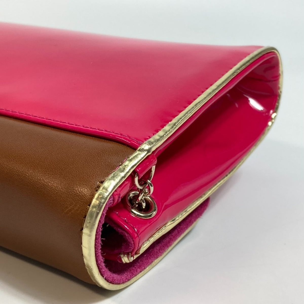 Christian Louboutin Brown Pink Patent Leather Suede Leather Clutch Bag Handbag (Pre-Owned)