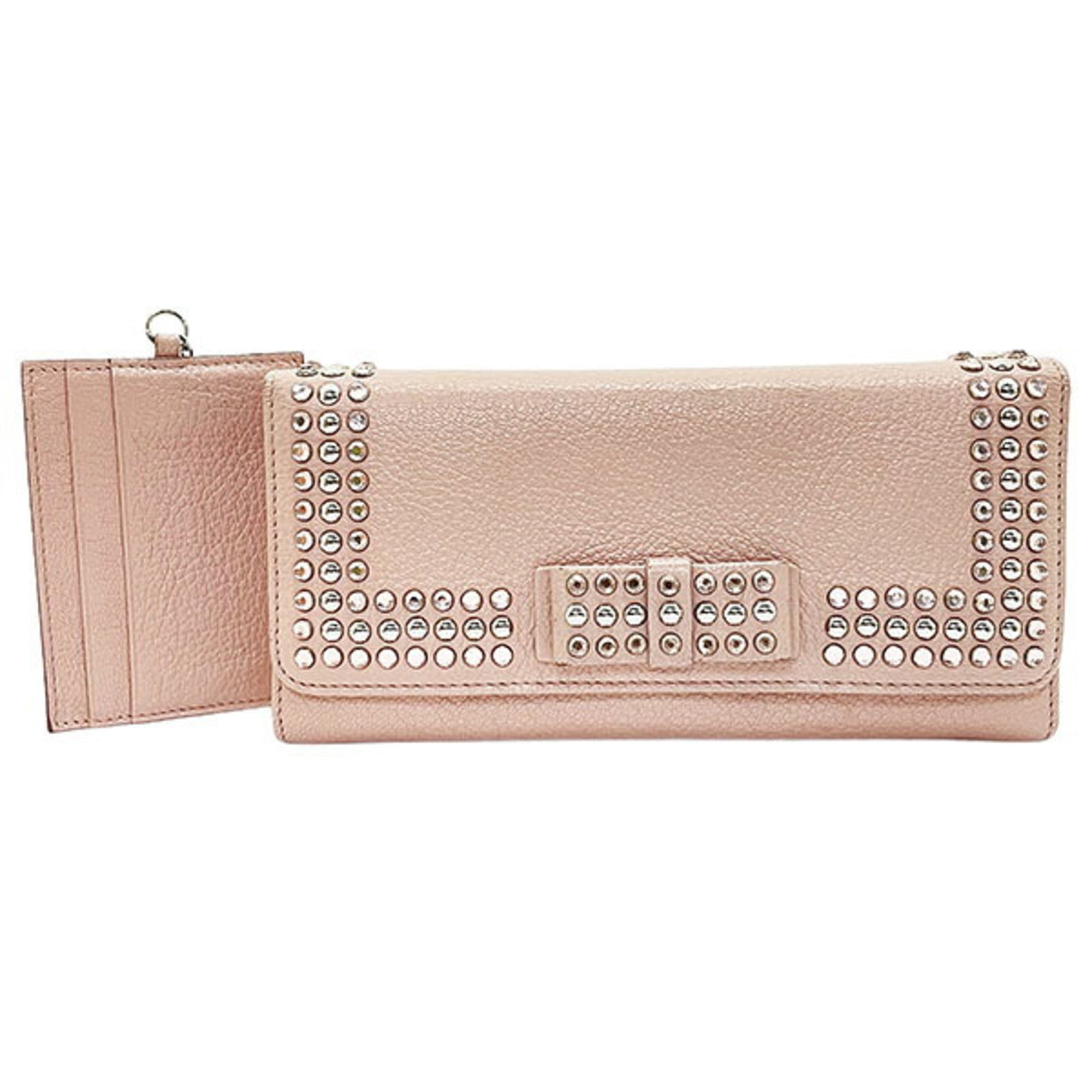 Miu Miu Beige Pink Pink Leather Long Wallet (Bi-Fold) (Pre-Owned)