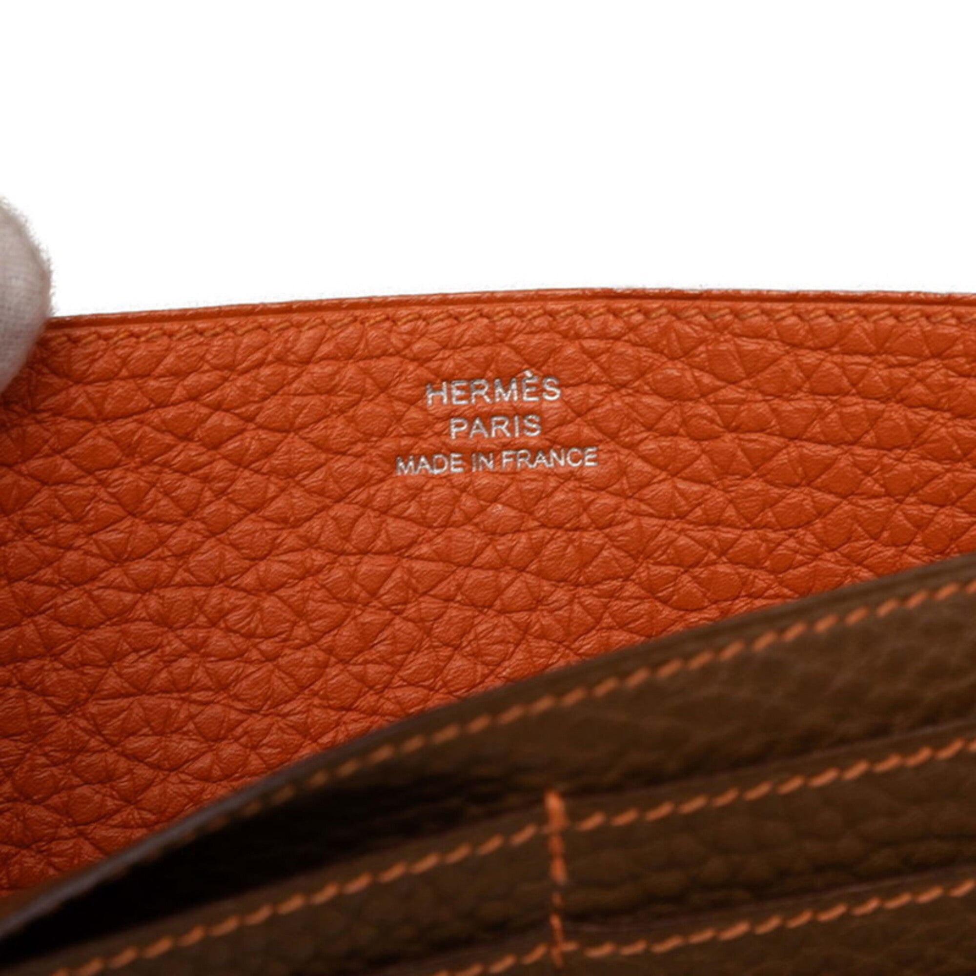 Hermes Brown Taurillon Clemence Leather Long Wallet (Bi-Fold) (Pre-Owned)