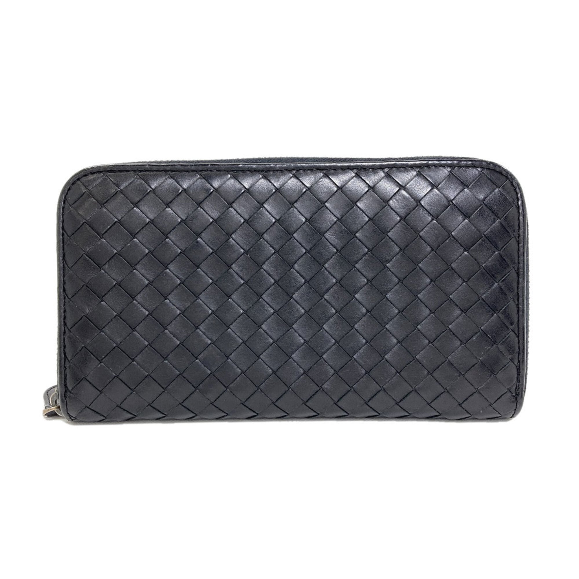 Bottega Veneta Intrecciato Black Leather Long Wallet (Bi-Fold) (Pre-Owned)