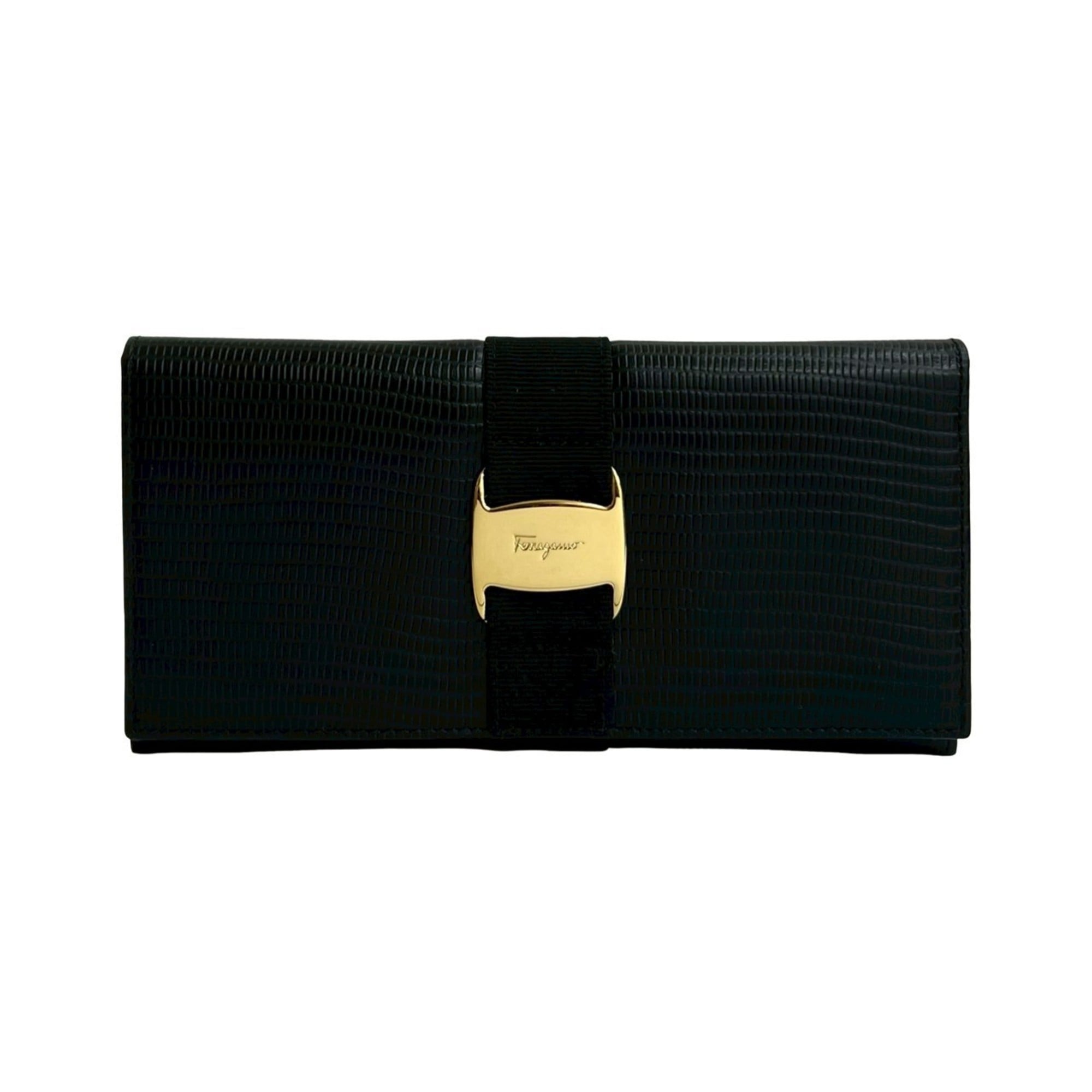 Salvatore Ferragamo Black Leather Long Wallet (Bi-Fold) (Pre-Owned)
