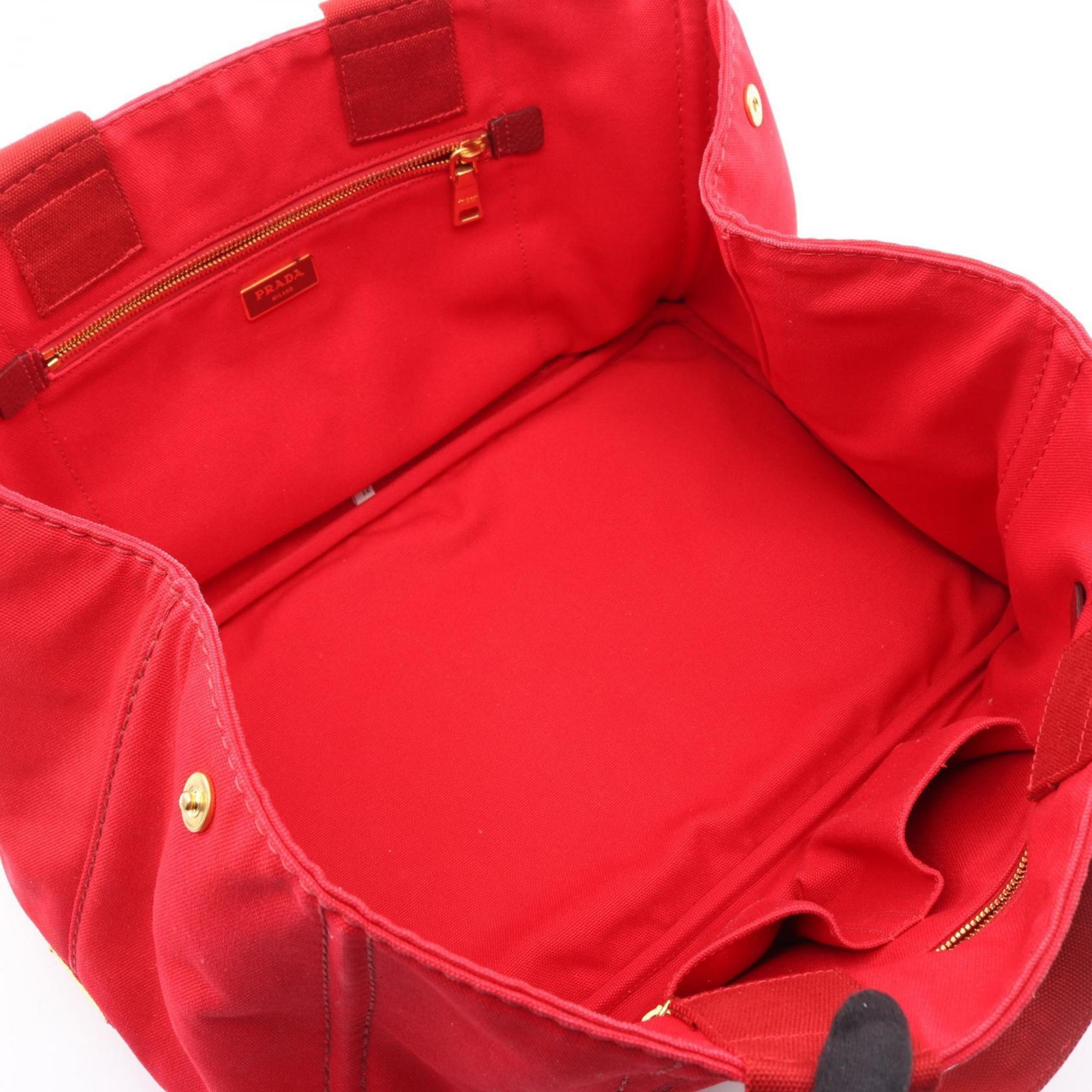 Prada Red Color Canvas Tote Bag (Pre-Owned)