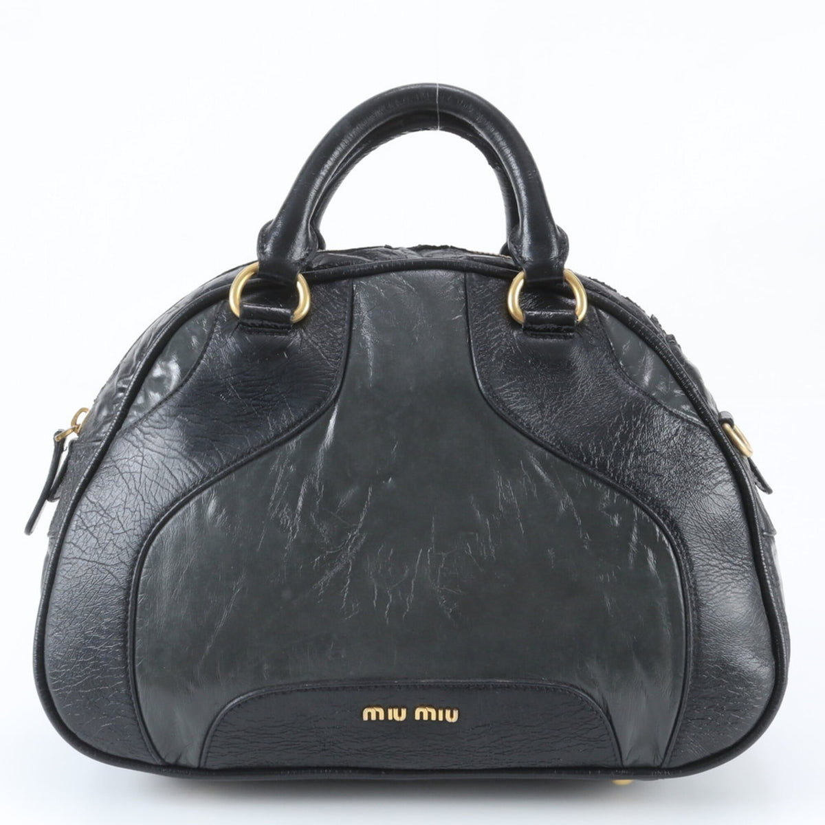 Miu Miu Black Leather Boston Bag Handbag Tote Bag (Pre-Owned)