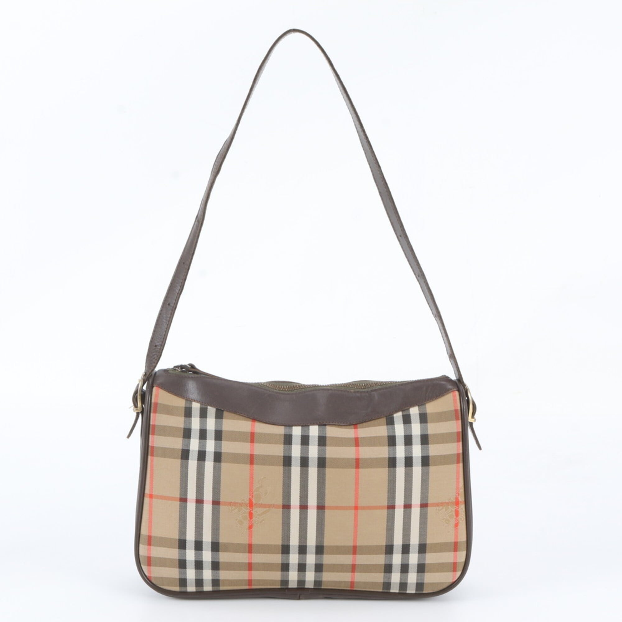 Burberry Brown Leather Canvas Shoulder Bag Tote Bag (Pre-Owned)