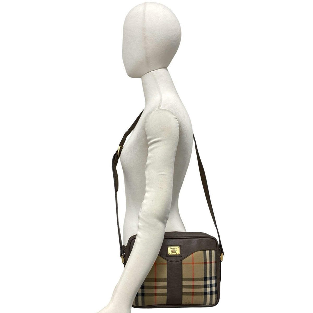 Burberry Beige Brown Canvas Leather Shoulder Bag (Pre-Owned)