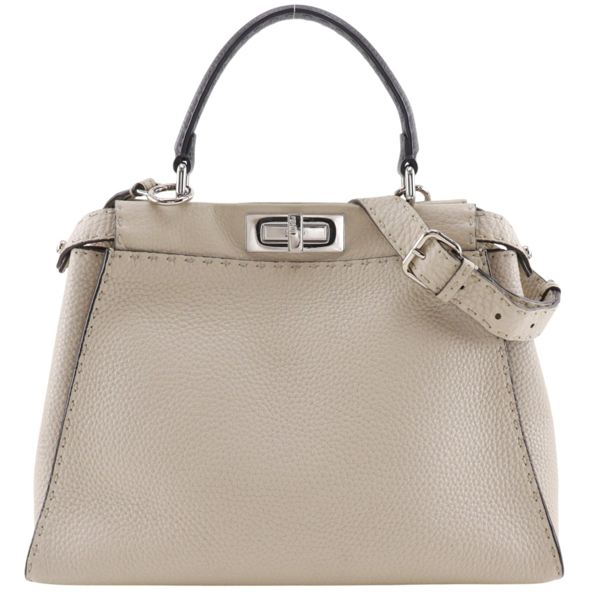 Fendi Peekaboo Light Gray Leather Handbag (Pre-Owned)
