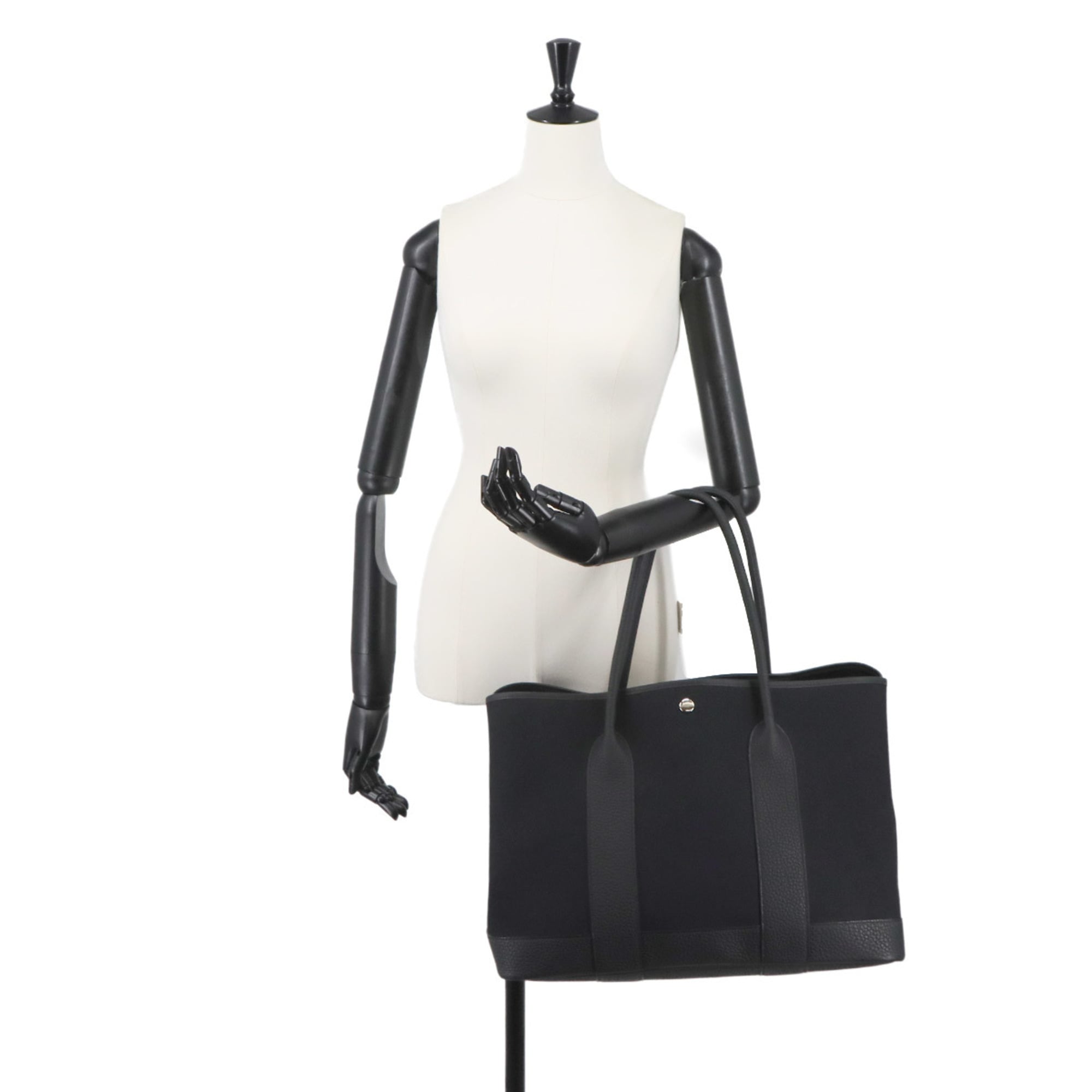 Hermes Black Negonda Leather Canvas Tote Bag (Pre-Owned)