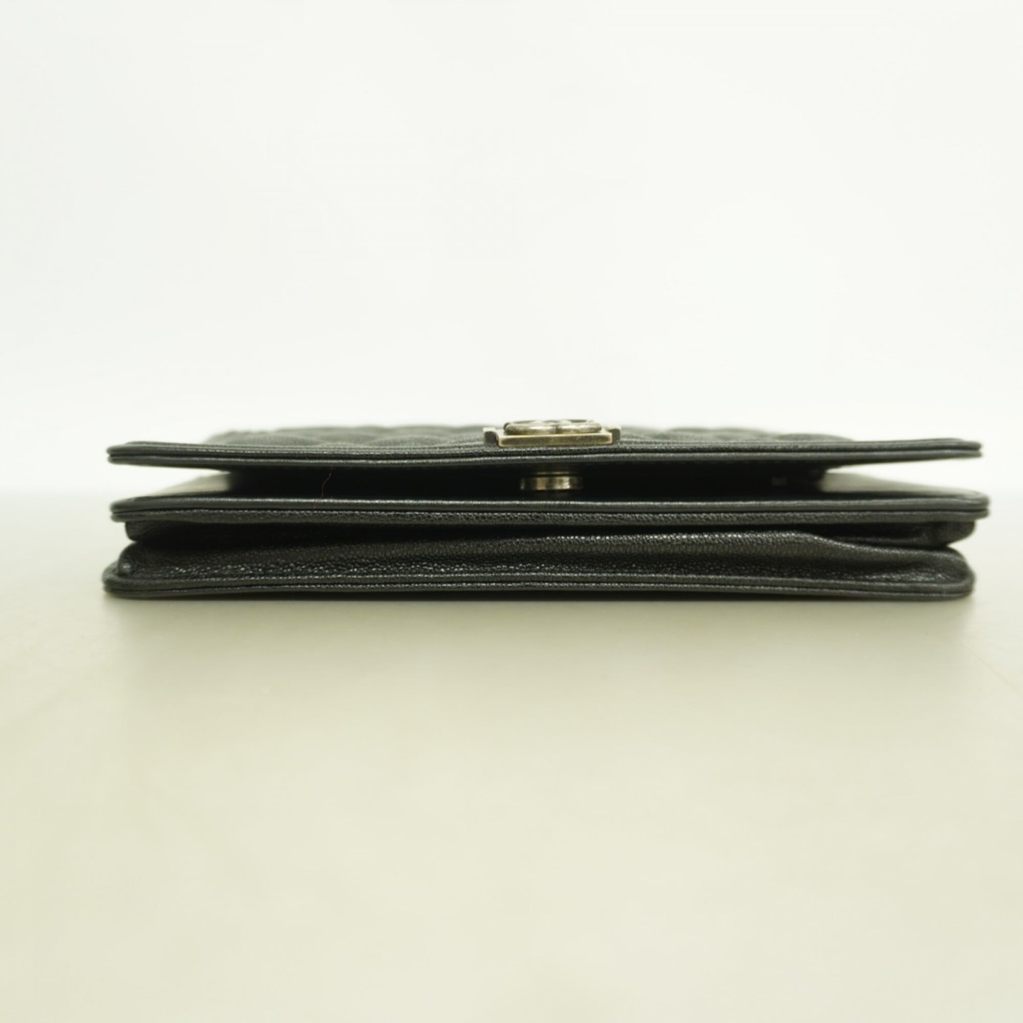 Chanel Black Grained Calfskin Chain/Shoulder Wallet (Pre-Owned)
