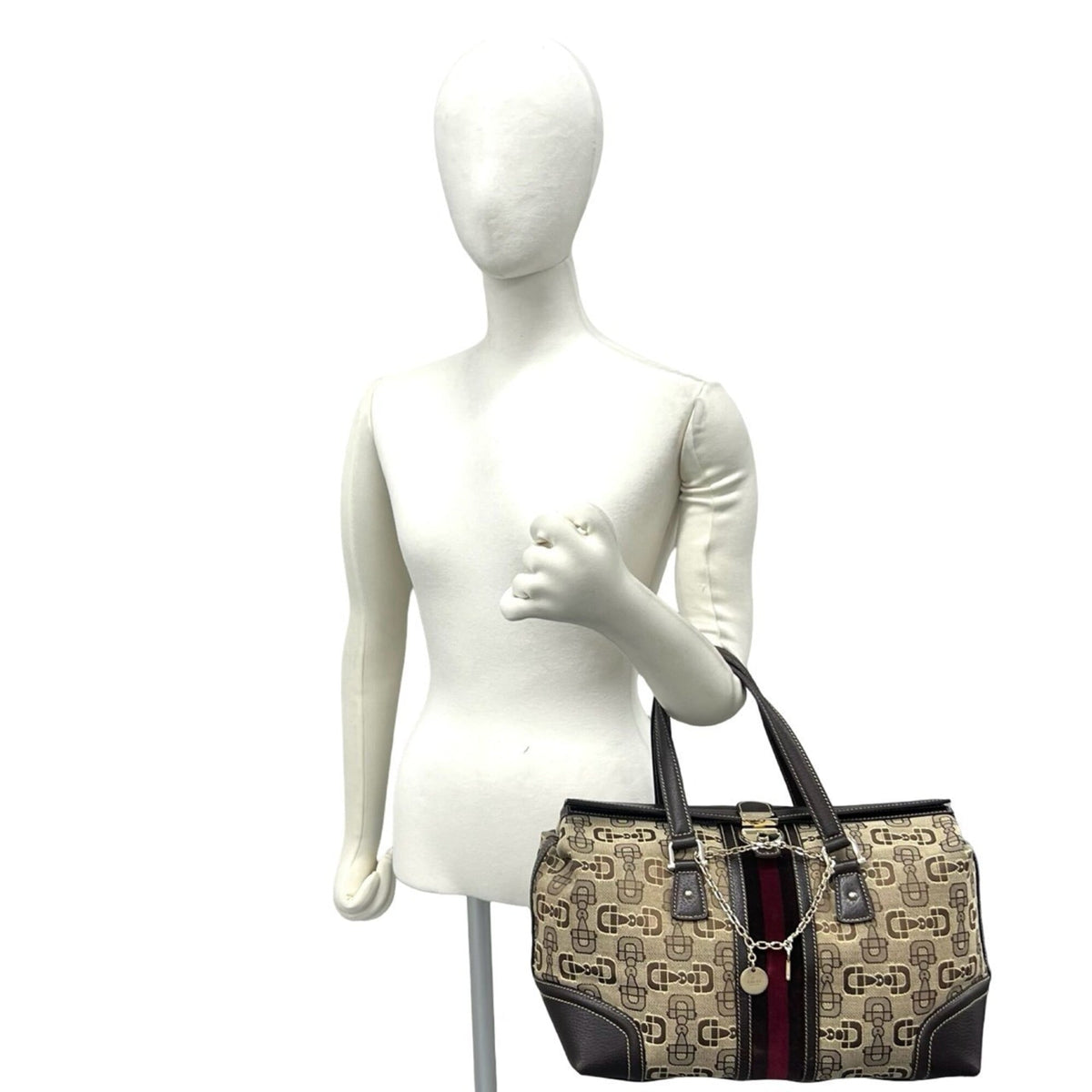 Gucci Brown Red Color Canvas Leather Handbag Tote Bag (Pre-Owned)