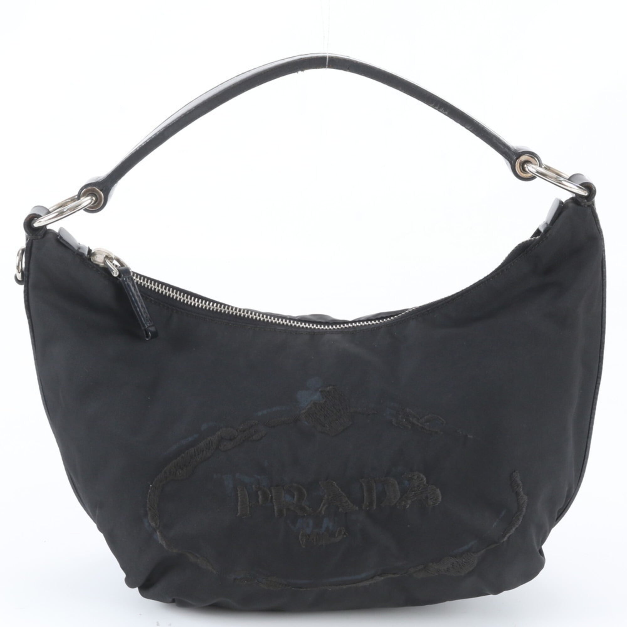 Prada Black Nylon Leather Handbag Shoulder Bag (Pre-Owned)