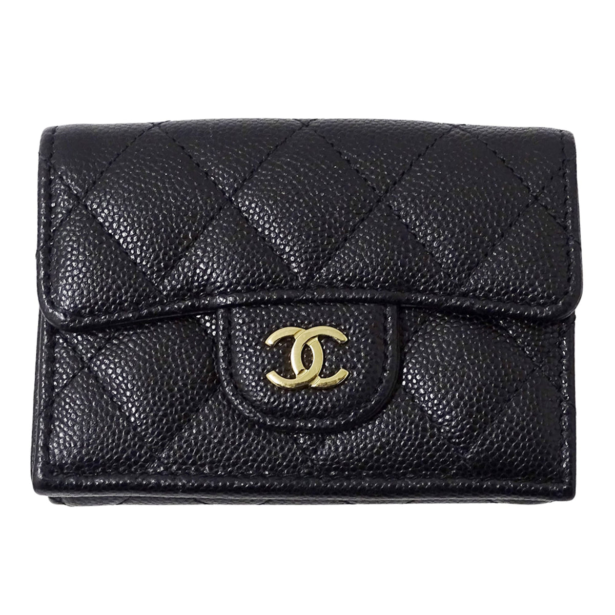 Chanel Black Grained Calfskin Wallet (Tri-Fold) (Pre-Owned)