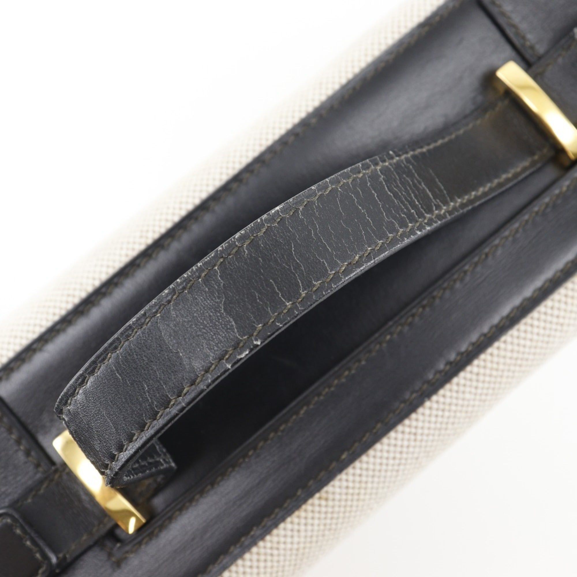 Hermes Beige Black Leather Handbag (Pre-Owned)
