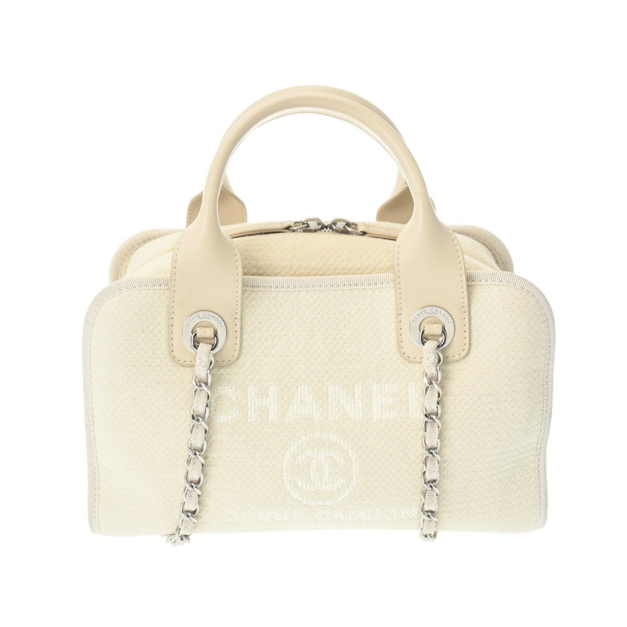 Chanel Off-White Canvas Leather Tote Bag (Pre-Owned)