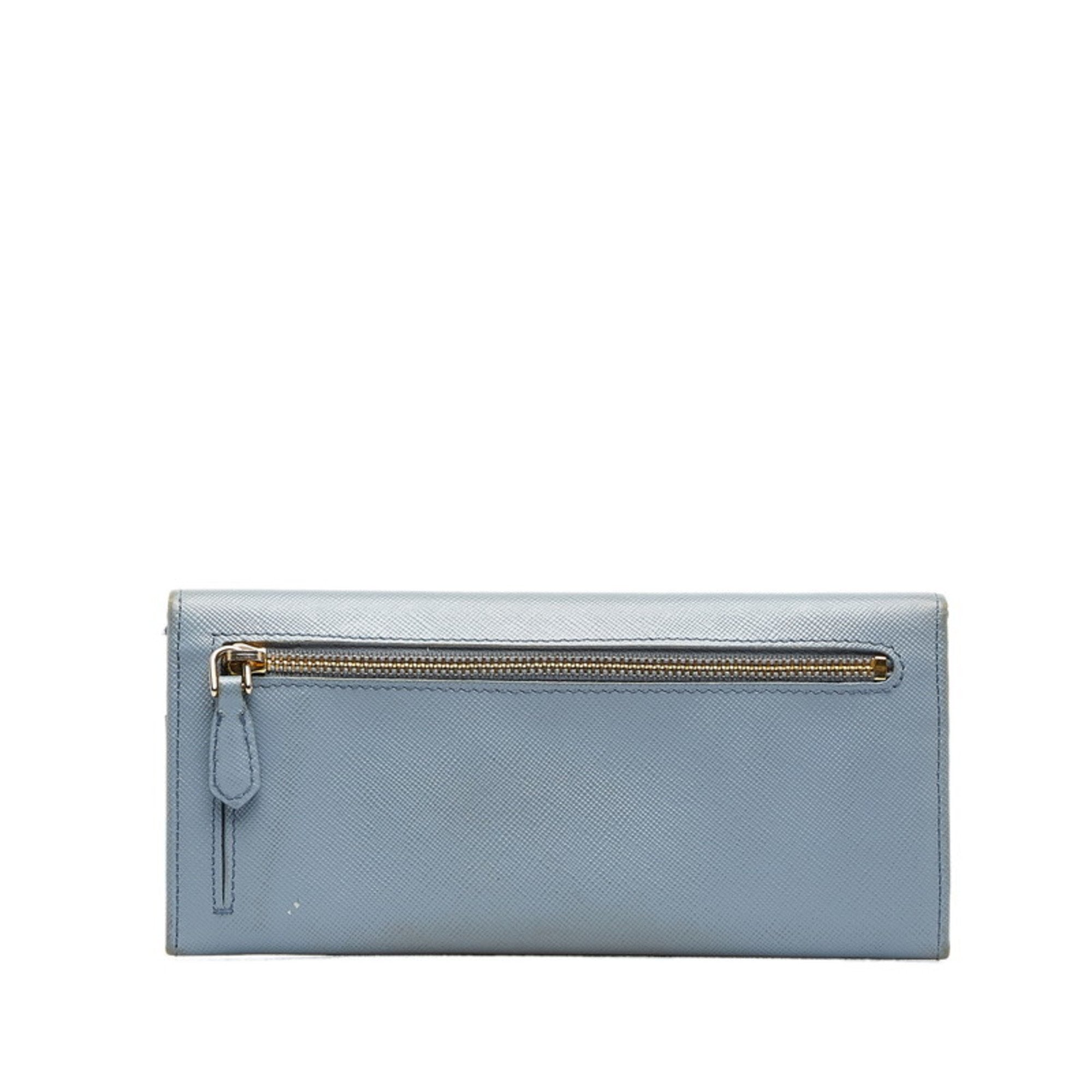 Prada Light Blue Leather Long Wallet (Bi-Fold) (Pre-Owned)