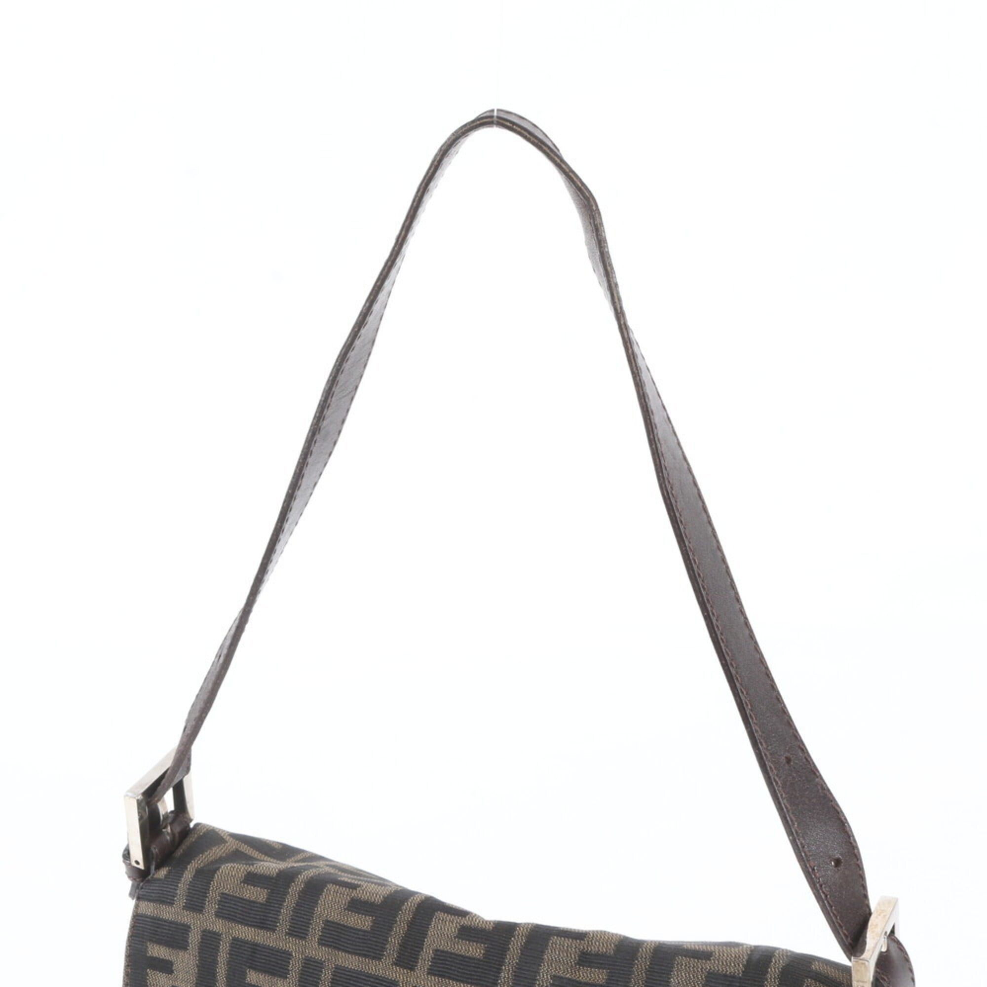 Fendi Brown Leather Canvas Handbag Shoulder Bag (Pre-Owned)