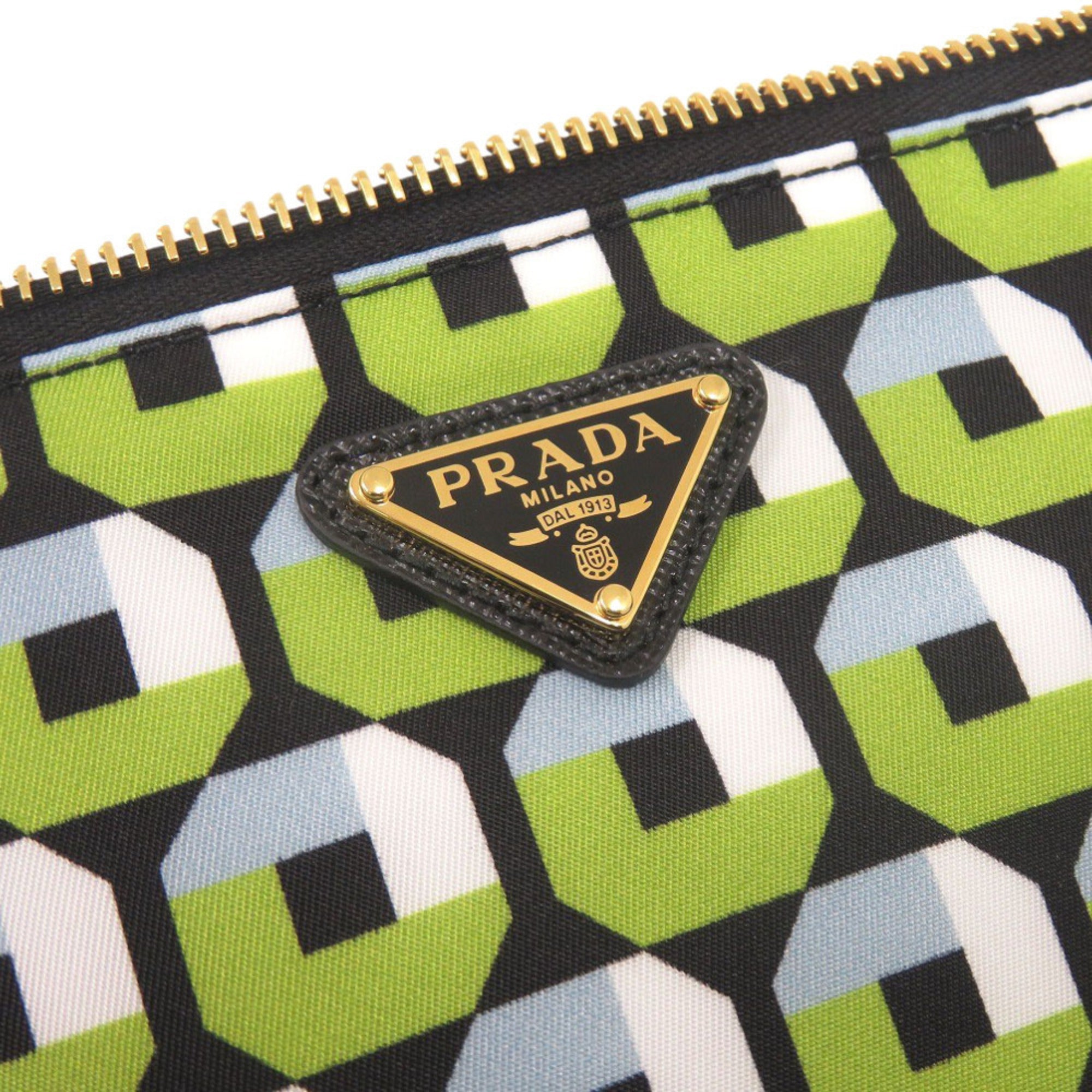 Prada Black Green Nylon Handbag Pouch (Pre-Owned)
