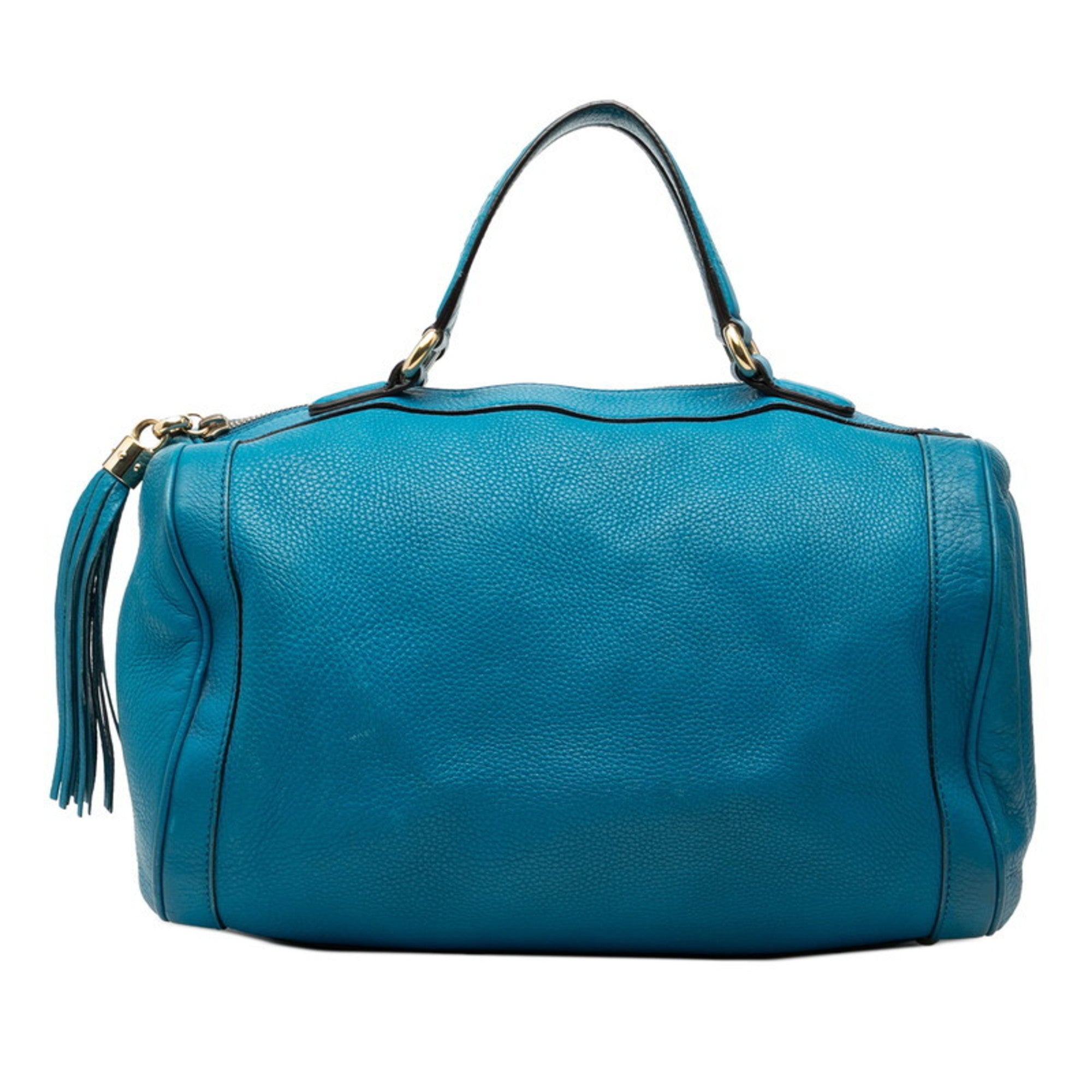 Gucci Soho Blue Leather Boston Bag Handbag (Pre-Owned)