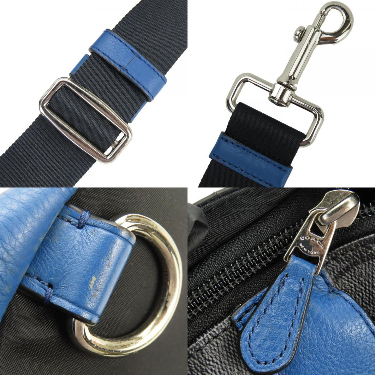 Coach Black Blue Leather Pvc Shoulder Bag Sling Bag (Pre-Owned)