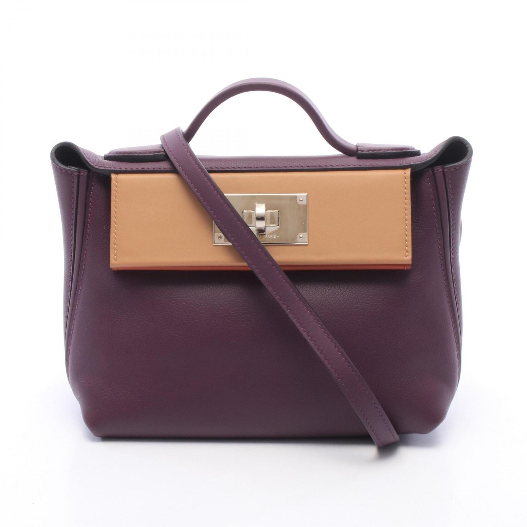 Hermes Bordeaux Brique Brown Cassis Purple Leather Handbag (Pre-Owned)