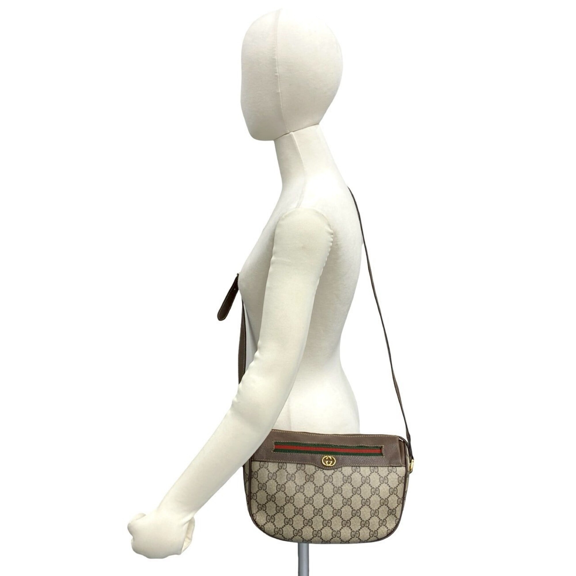 Gucci Brown Green Red Color Leather Pvc Shoulder Bag (Pre-Owned)
