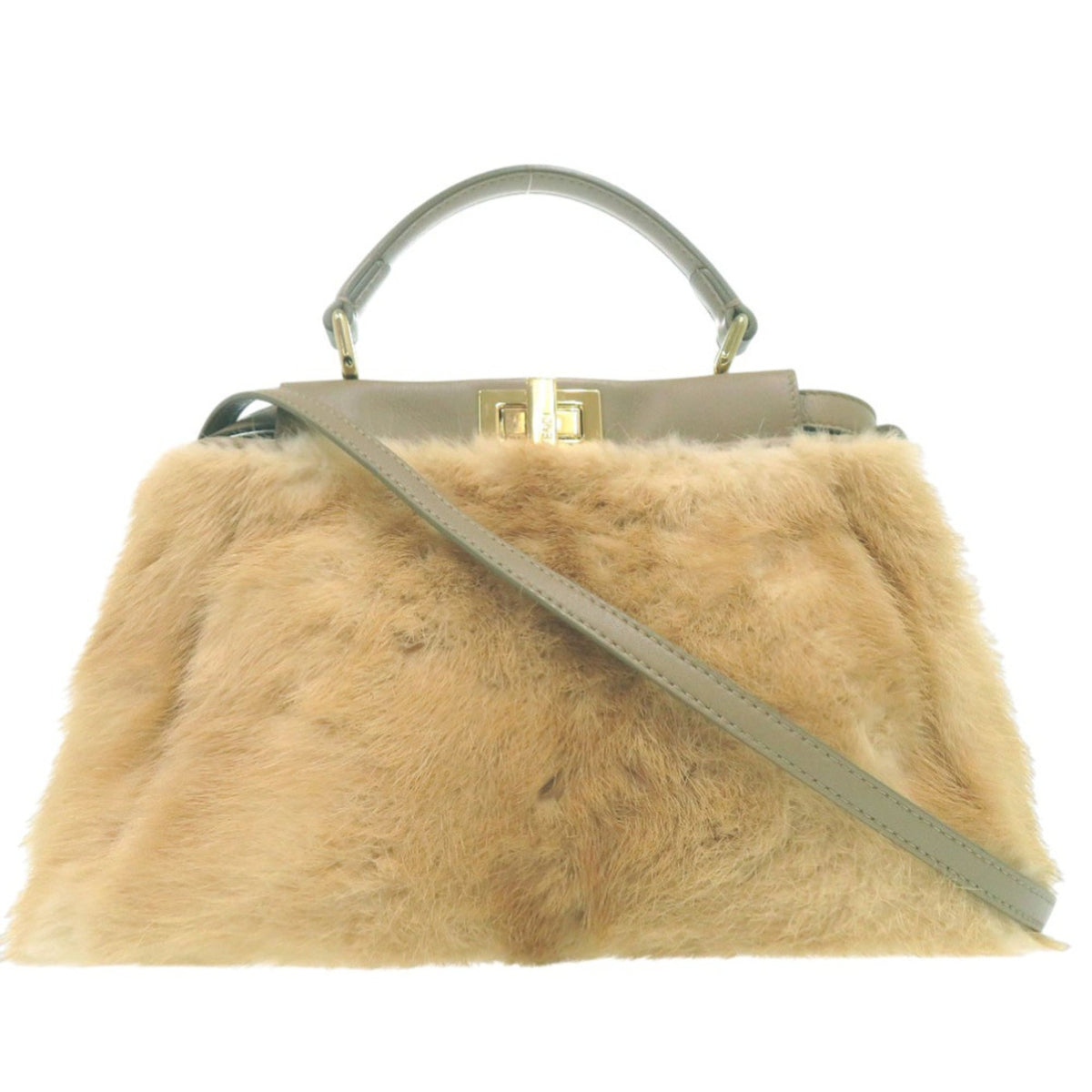 Fendi Beige Leather Fur Handbag (Pre-Owned)