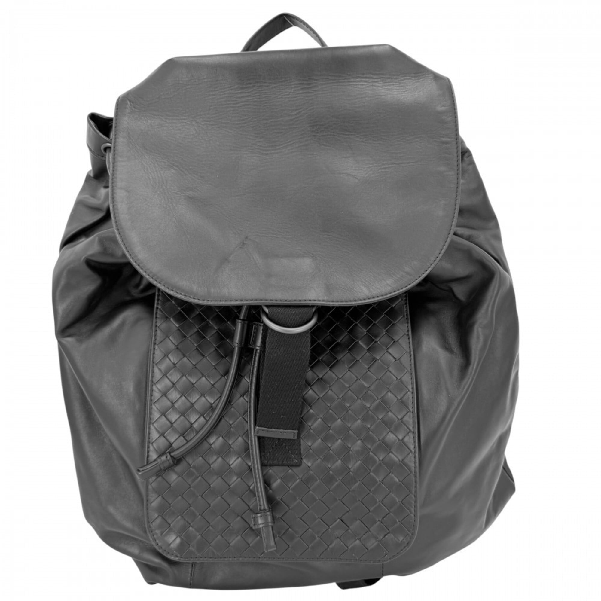 Bottega Veneta Intrecciato Black Leather Backpack (Pre-Owned)