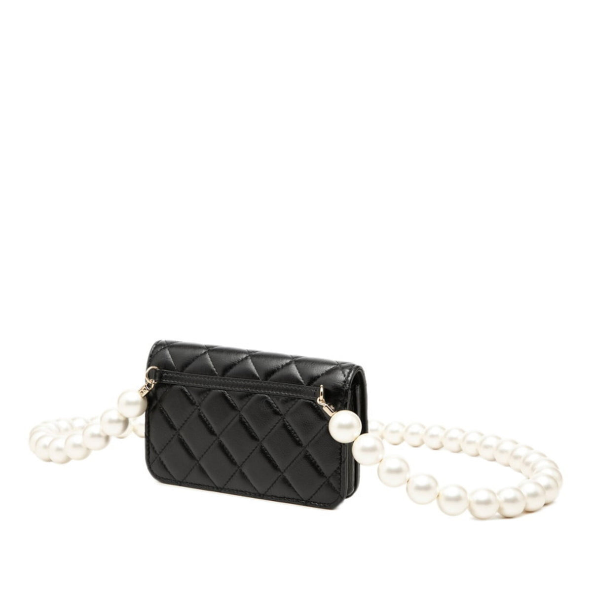 Chanel Black Leather Artificial Pearl Shoulder Bag (Pre-Owned)