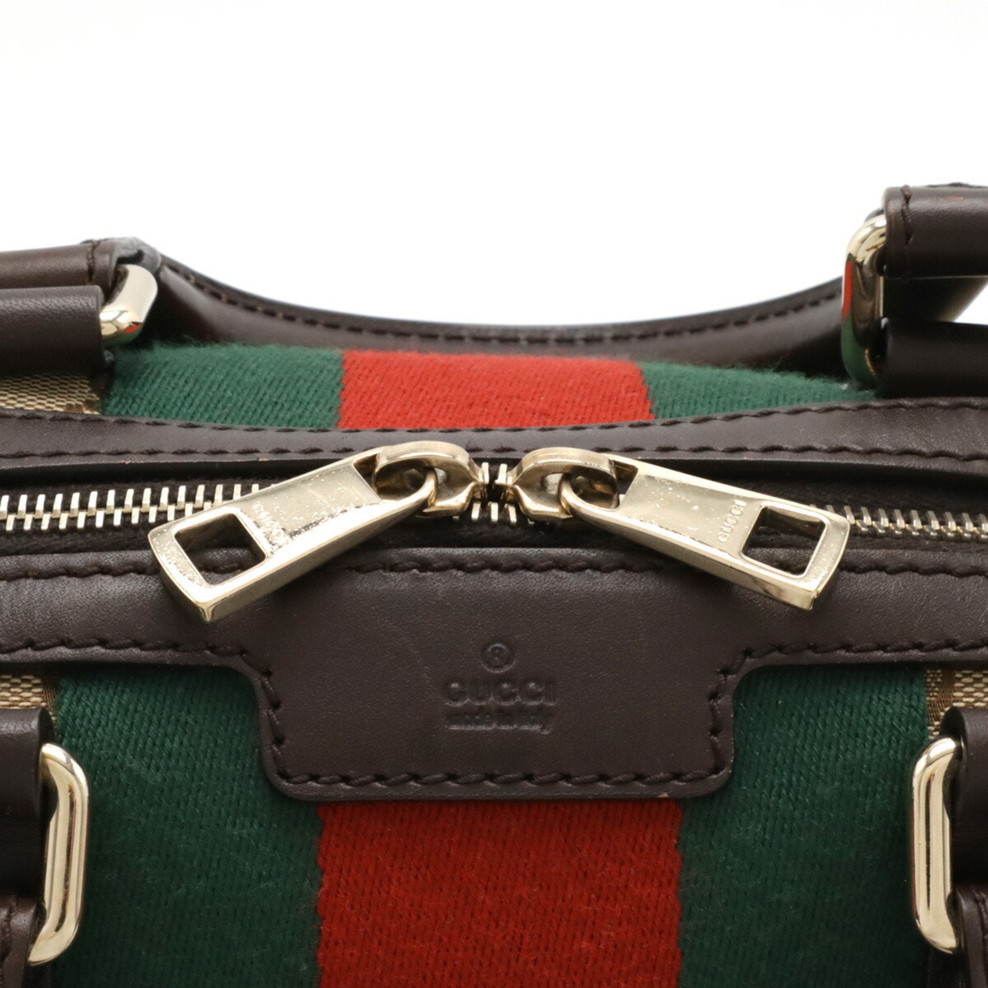 Gucci Beige Dark Brown Green Khaki Red Color Canvas Leather Handbag Shoulder Bag (Pre-Owned)