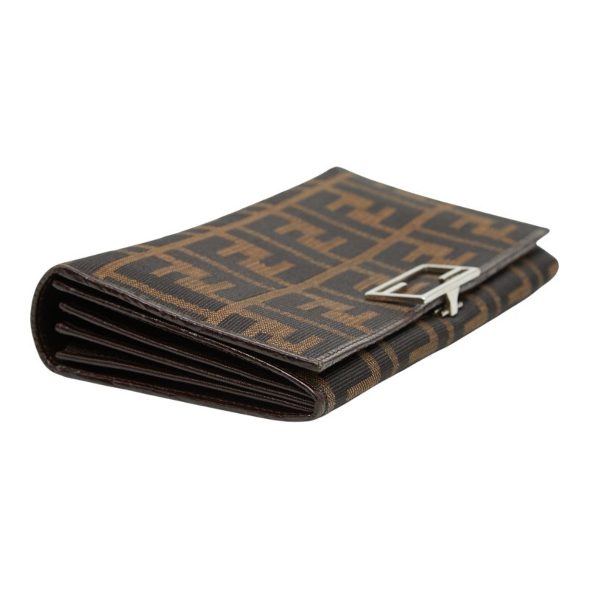 Fendi Black Brown Canvas Leather Long Wallet (Bi-Fold) (Pre-Owned)