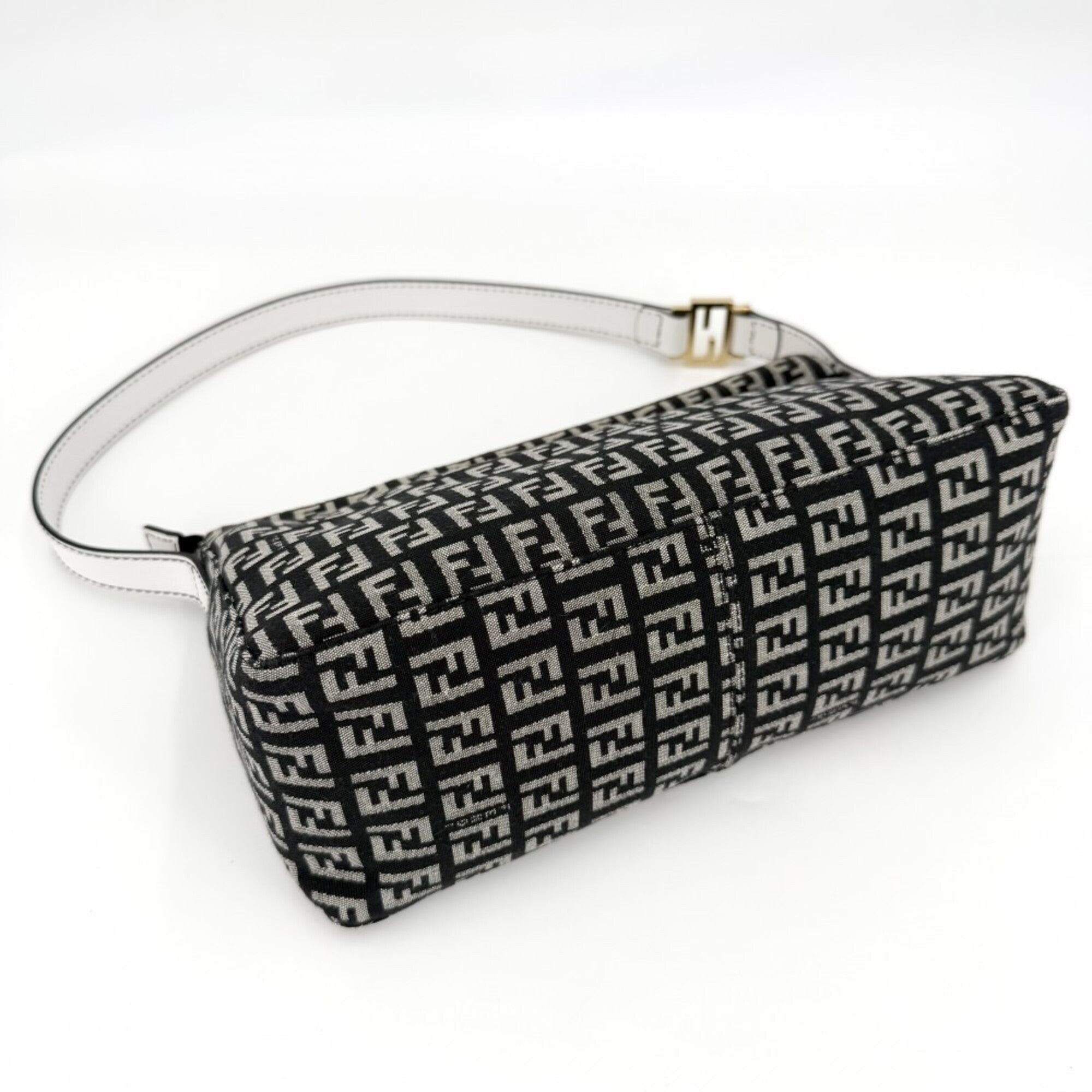 Fendi Zucchino Black White Canvas Leather Handbag (Pre-Owned)