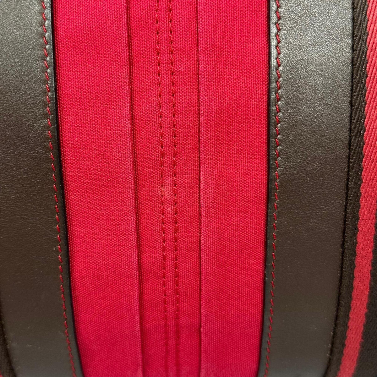 Hermes Black Brown Red Color Canvas Leather Handbag (Pre-Owned)