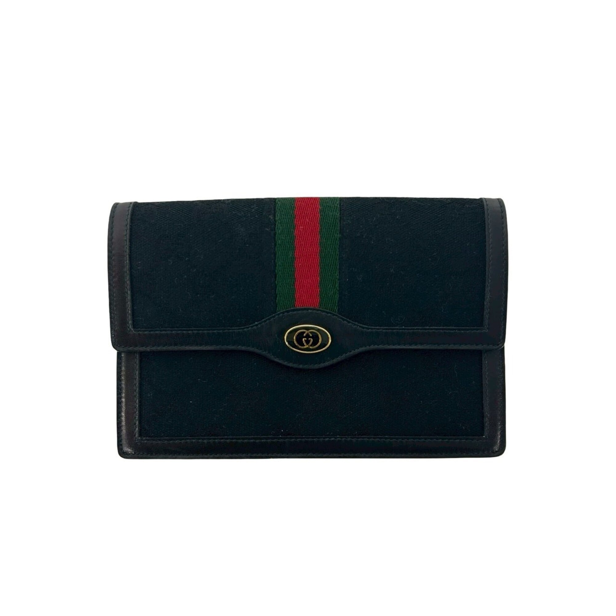 Gucci Black Green Red Color Canvas Leather Pouch (Pre-Owned)