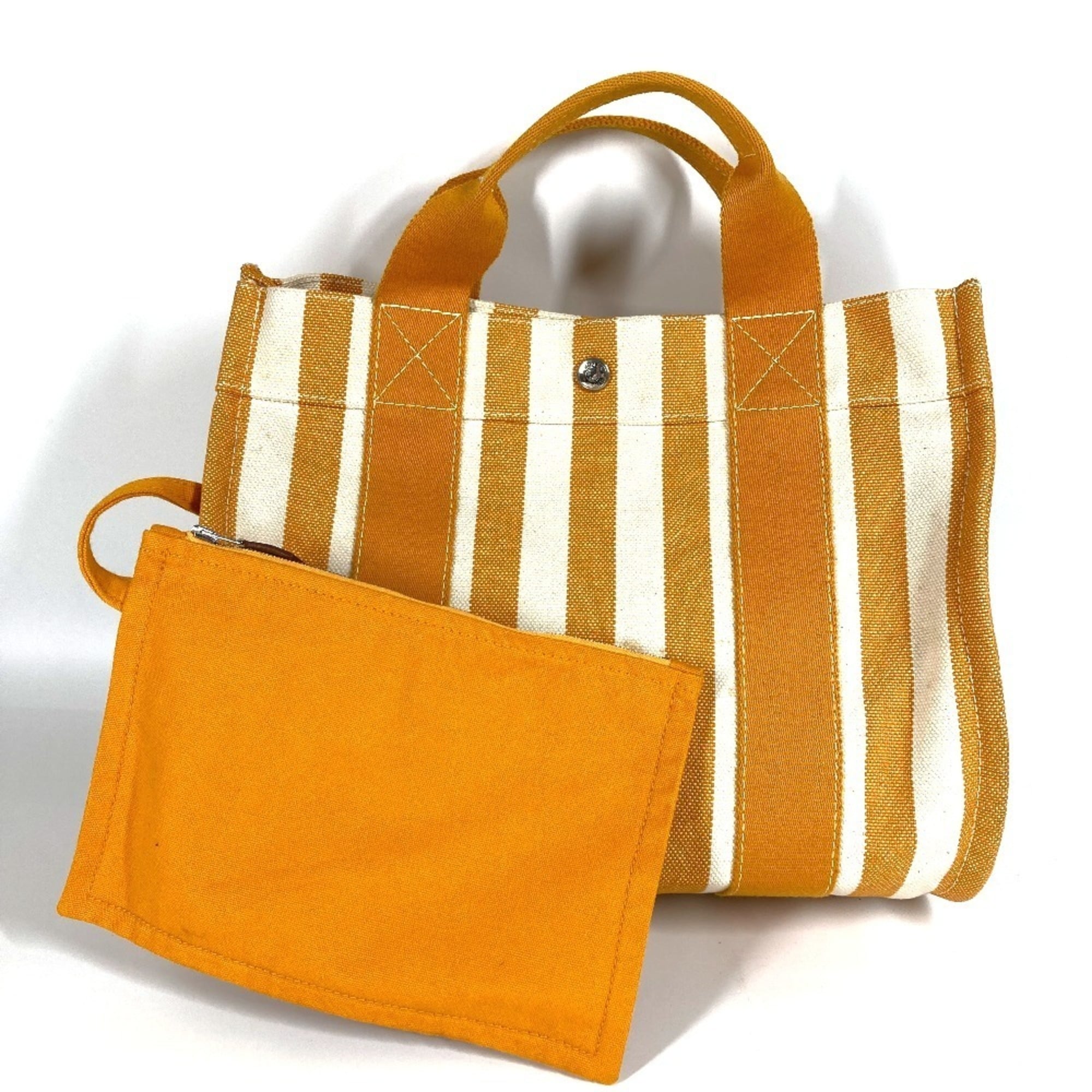 Hermes White Yellow Cotton Handbag Pouch Tote Bag (Pre-Owned)