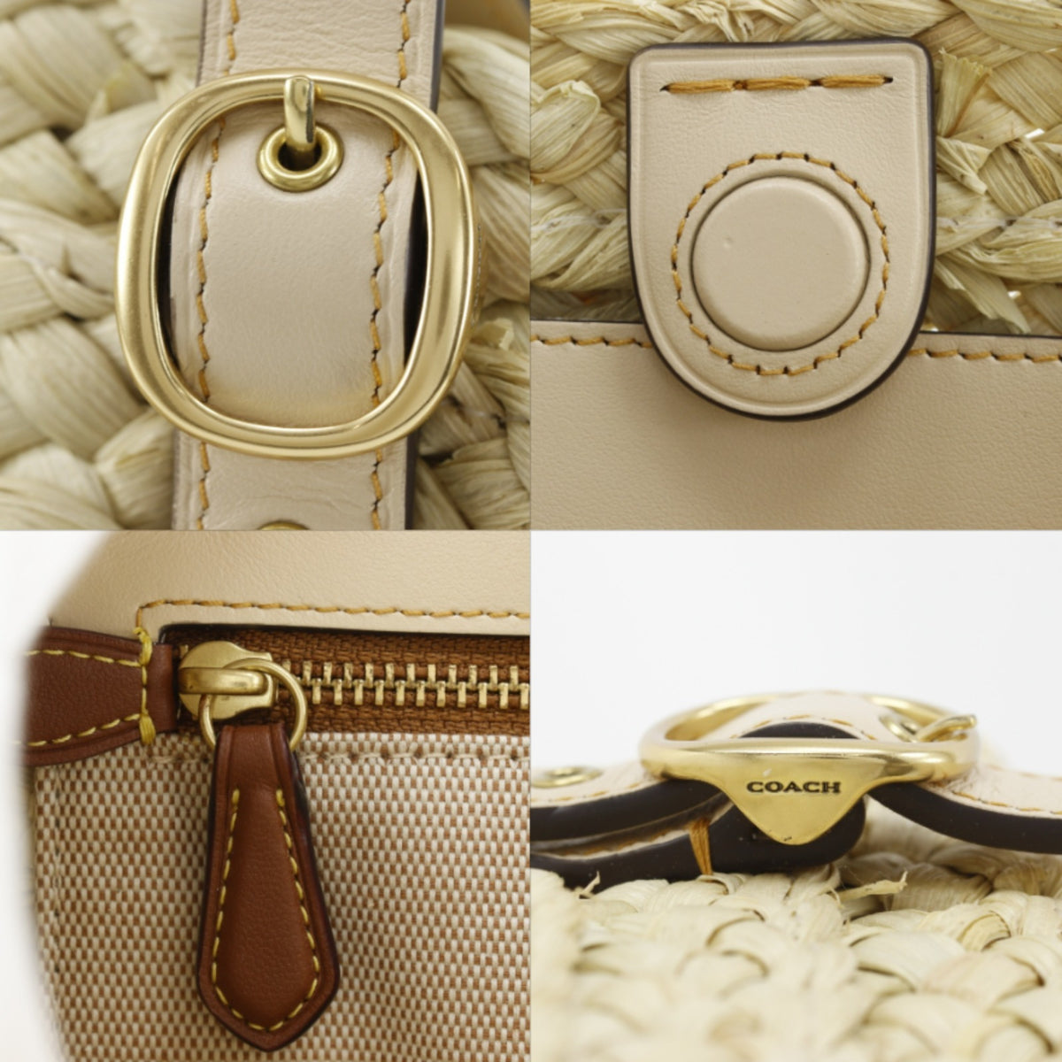 Coach Beige Straw Leather Tote Bag (Pre-Owned)