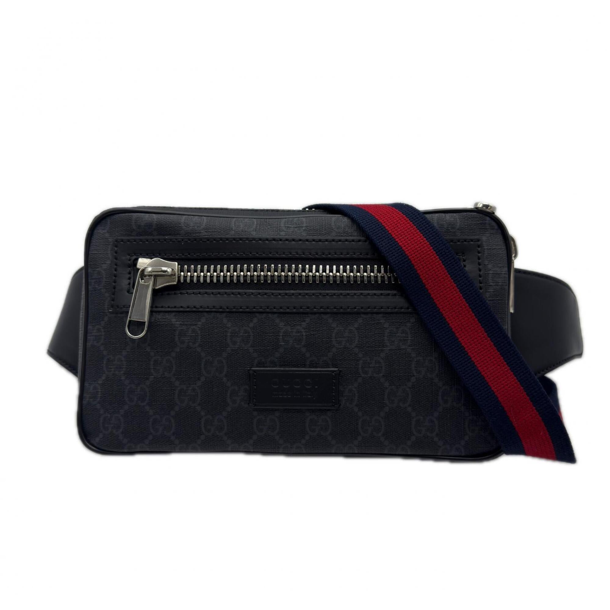 Gucci Gray Navy Red Color Coated Canvas Leather Shoulder Bag (Pre-Owned)