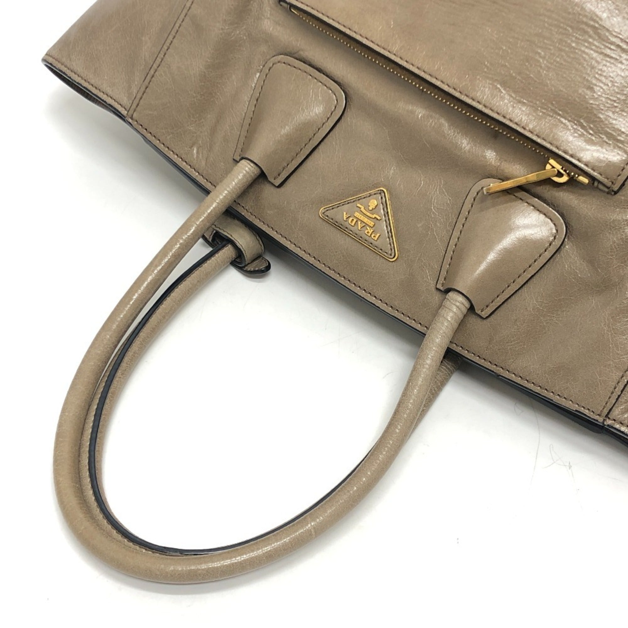 Prada Brown Leather Handbag Shoulder Bag Tote Bag (Pre-Owned)