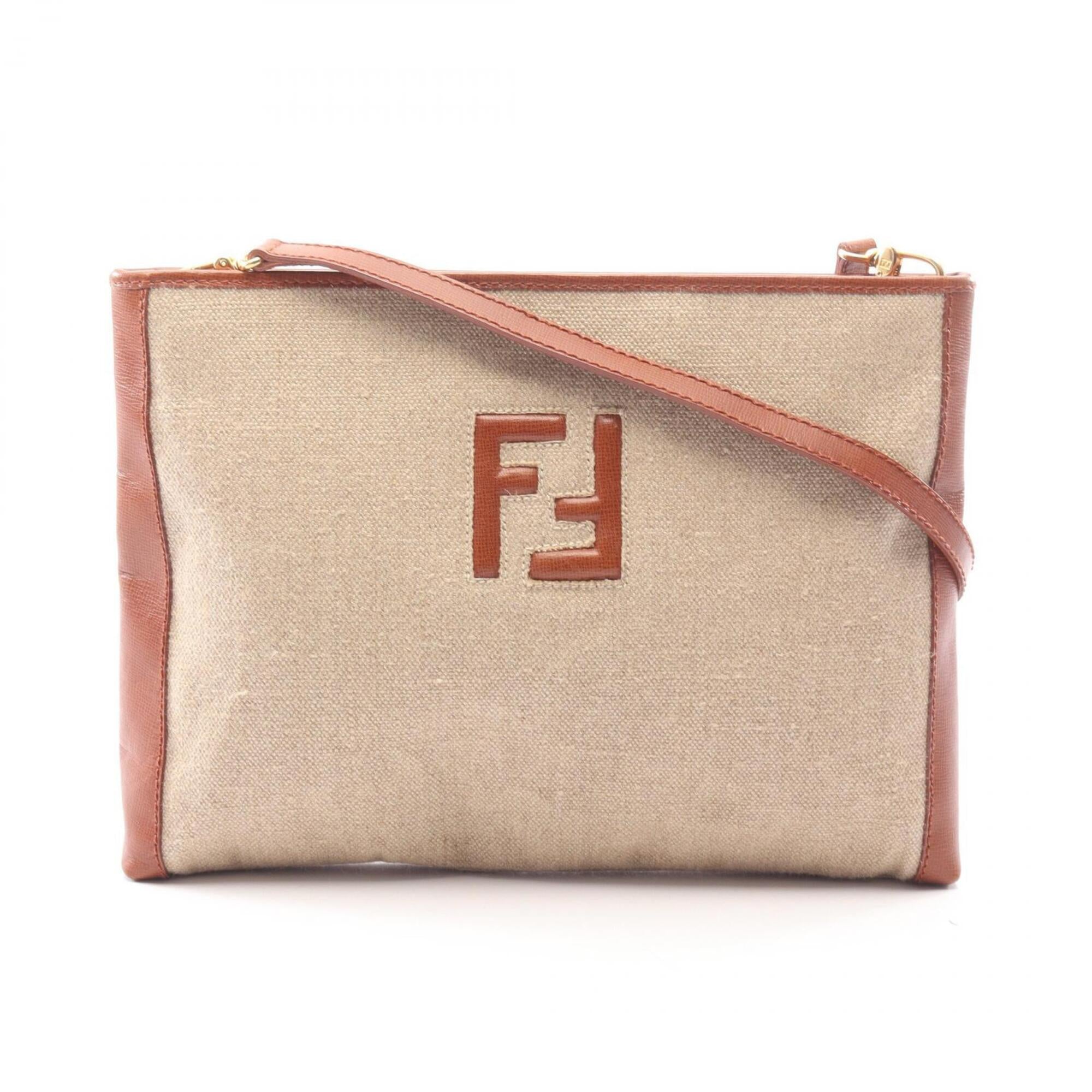 Fendi Beige Brown Canvas Leather Handbag Shoulder Bag (Pre-Owned)