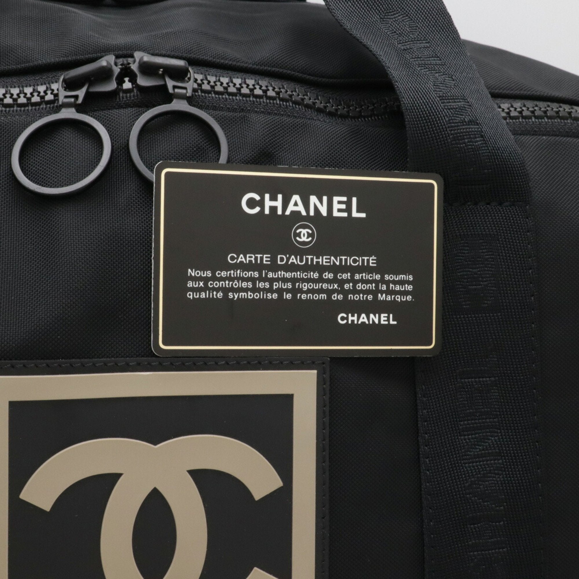 Chanel Beige Black Nylon Boston Bag Shoulder Bag (Pre-Owned)