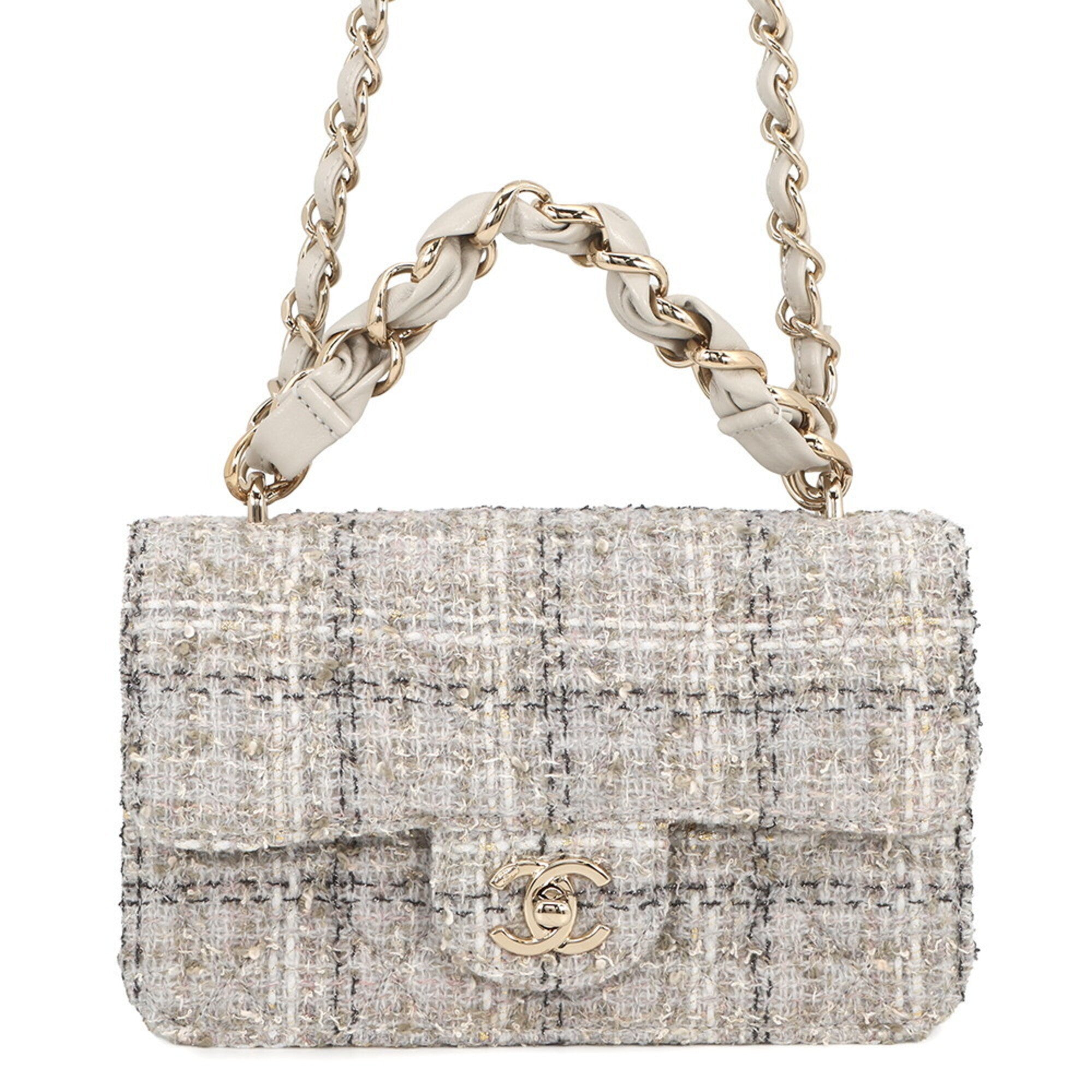 Chanel Gray Tweed Handbag Shoulder Bag (Pre-Owned)