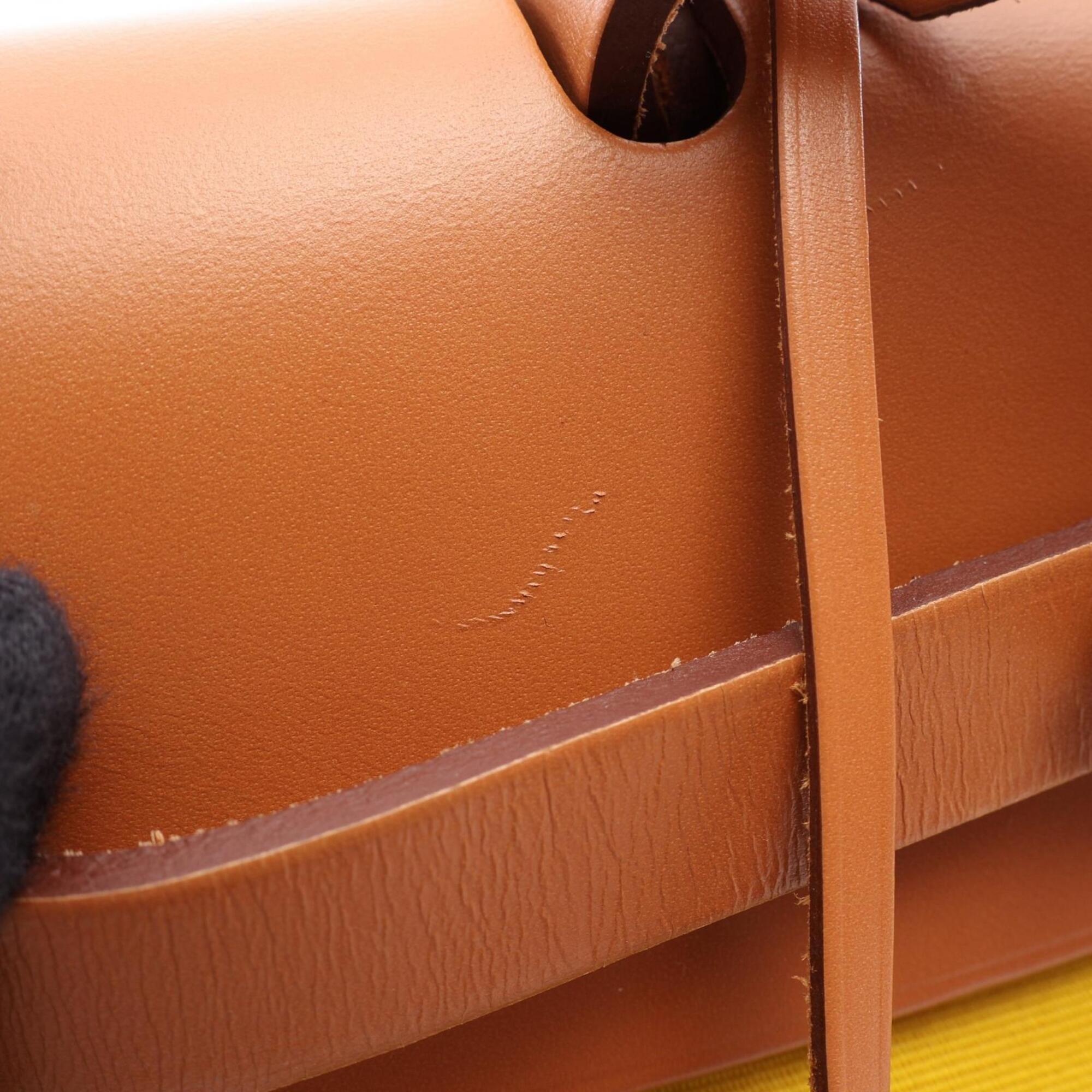 Hermes Brown Natural Yellow Canvas Leather Handbag (Pre-Owned)