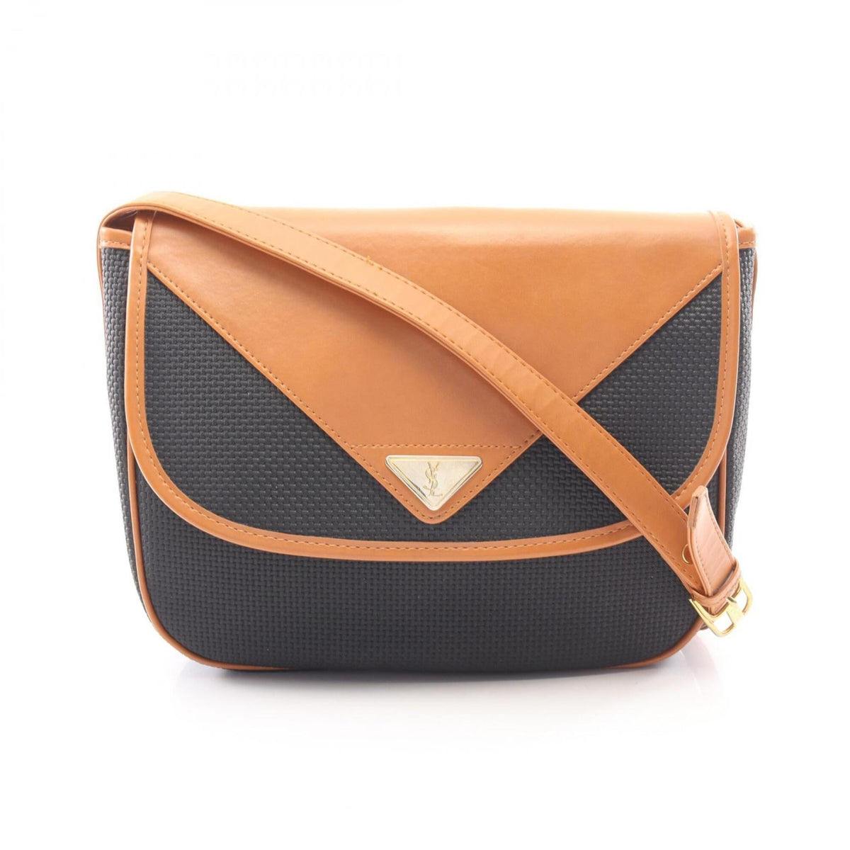 Yves Saint Laurent Black Brown Coated Canvas Handbag Shoulder Bag (Pre-Owned)