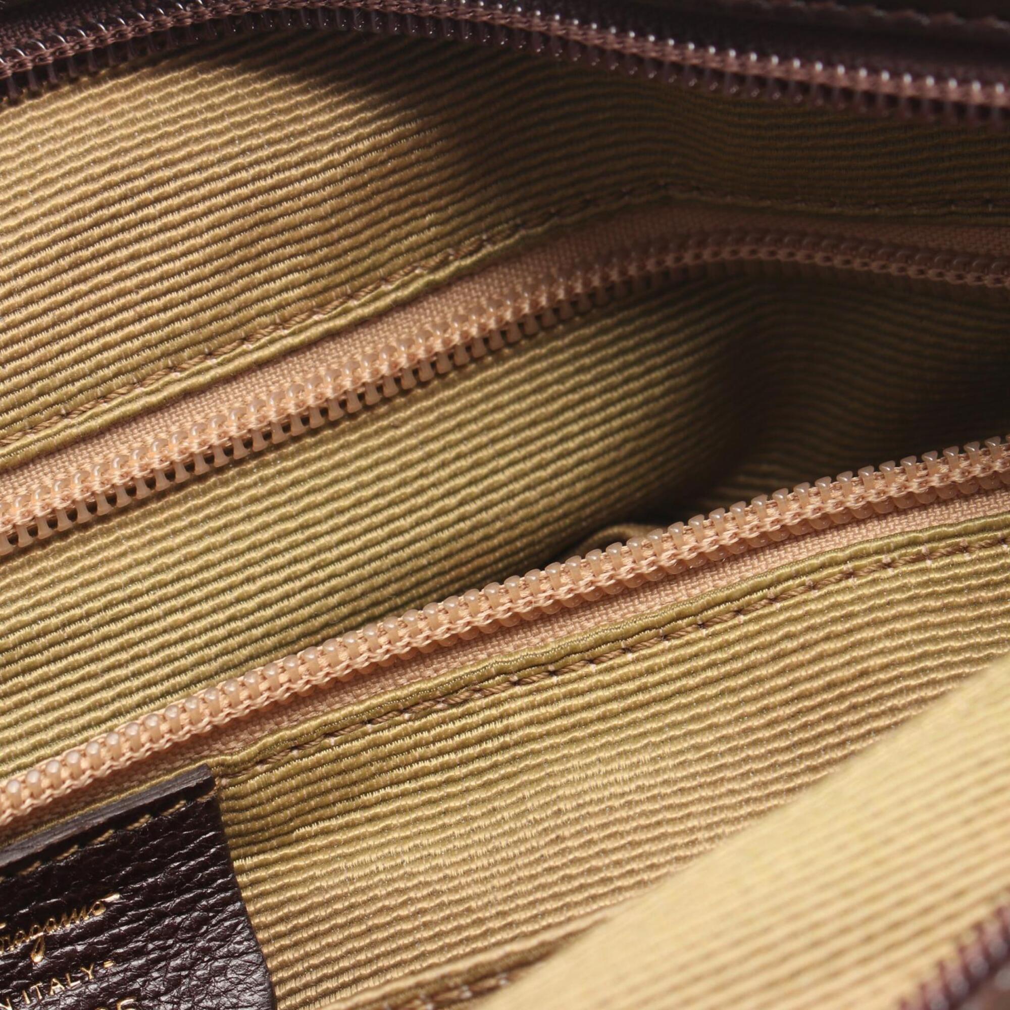 Salvatore Ferragamo Beige Brown Canvas Leather Handbag Shoulder Bag (Pre-Owned)