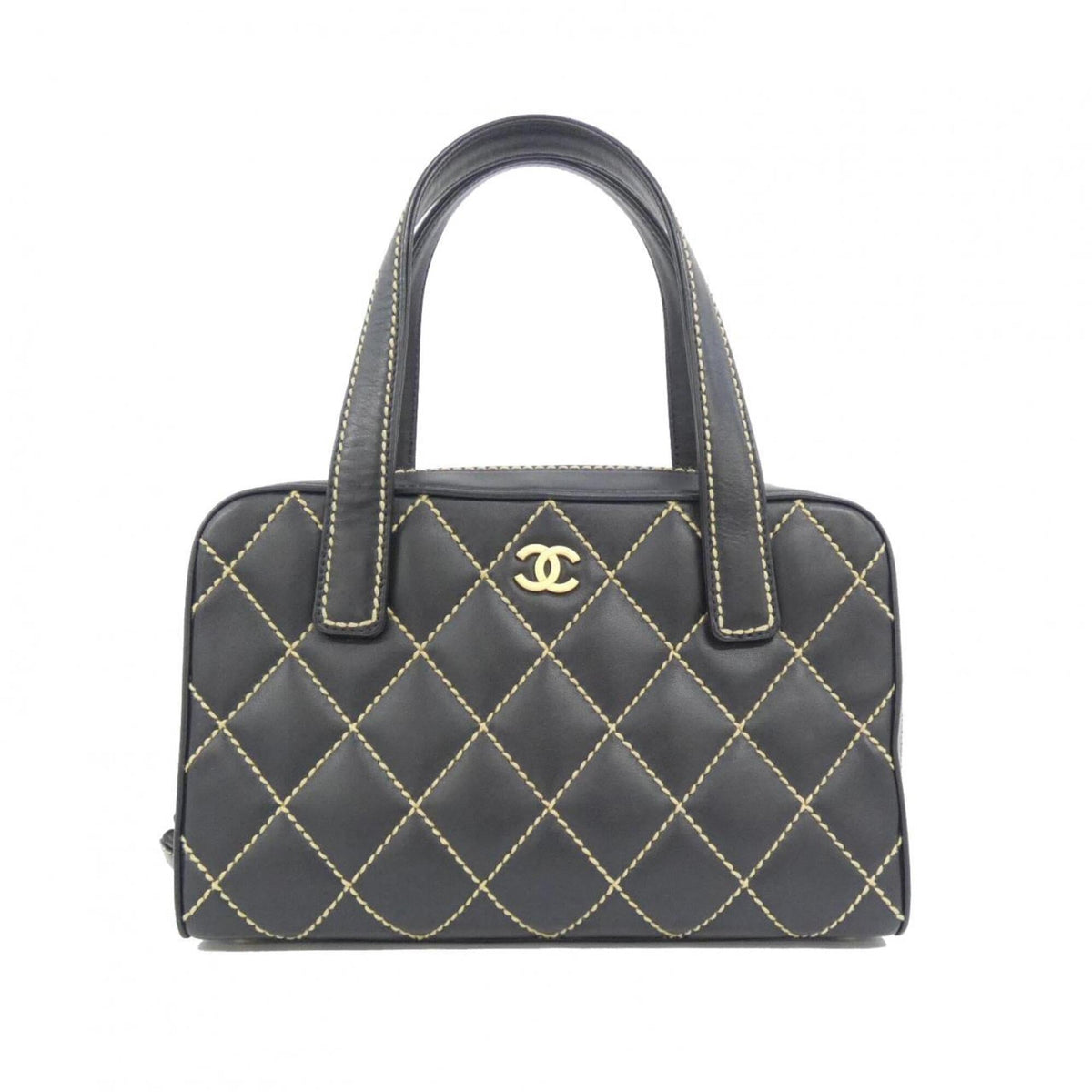 Chanel Beige Black Leather Handbag Pouch (Pre-Owned)