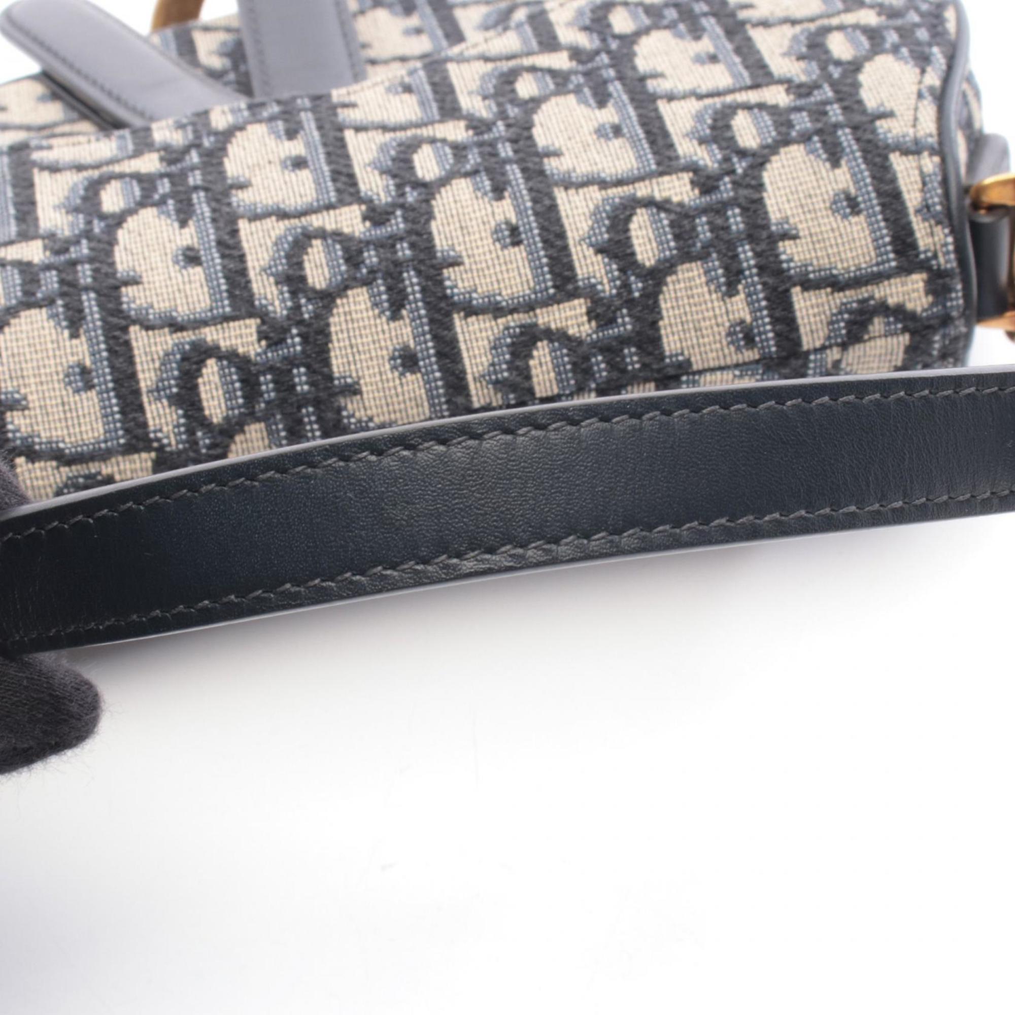 Christian Dior Ivory Navy Canvas Leather Handbag Saddle Bag (Pre-Owned)