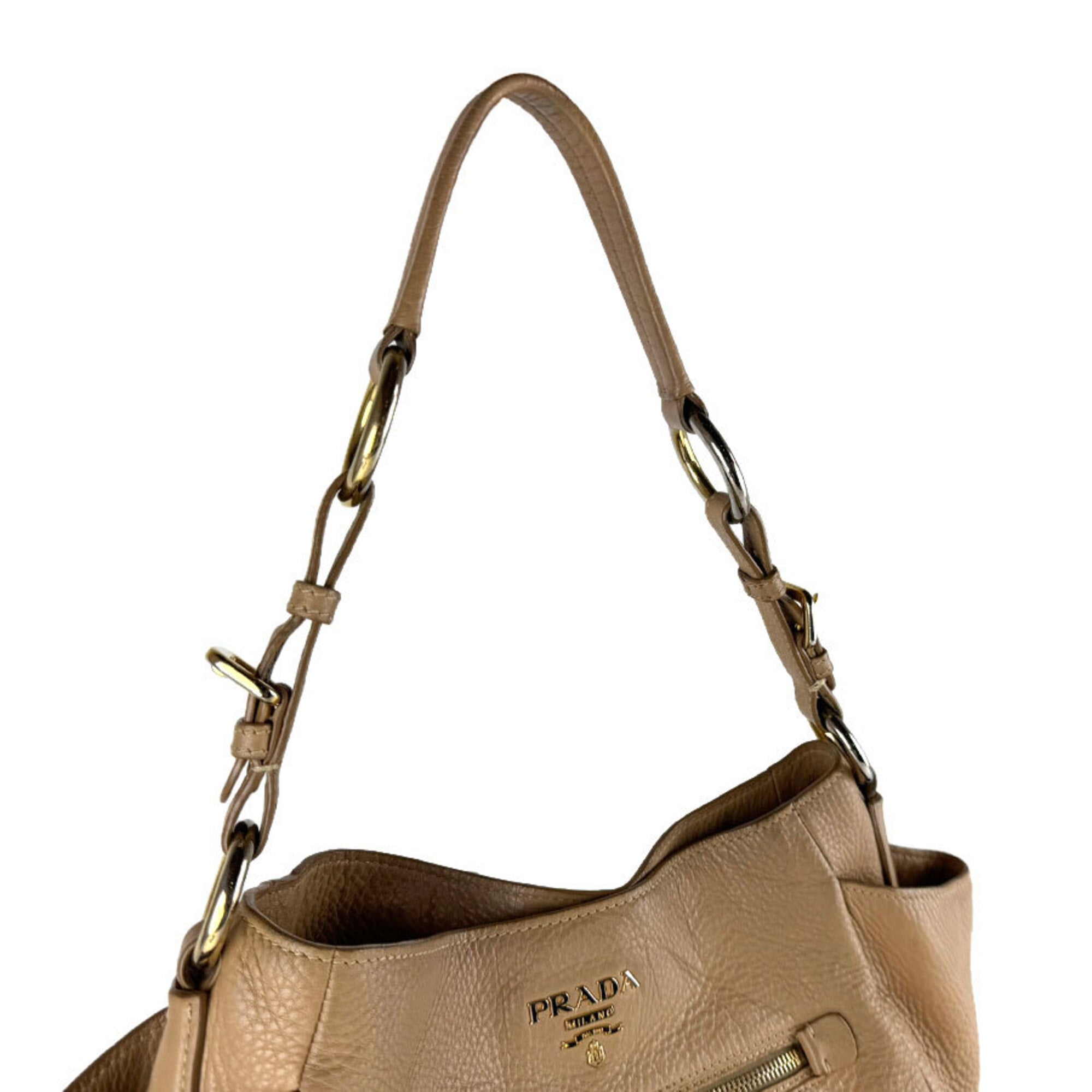 Prada Beige Leather Shoulder Bag (Pre-Owned)