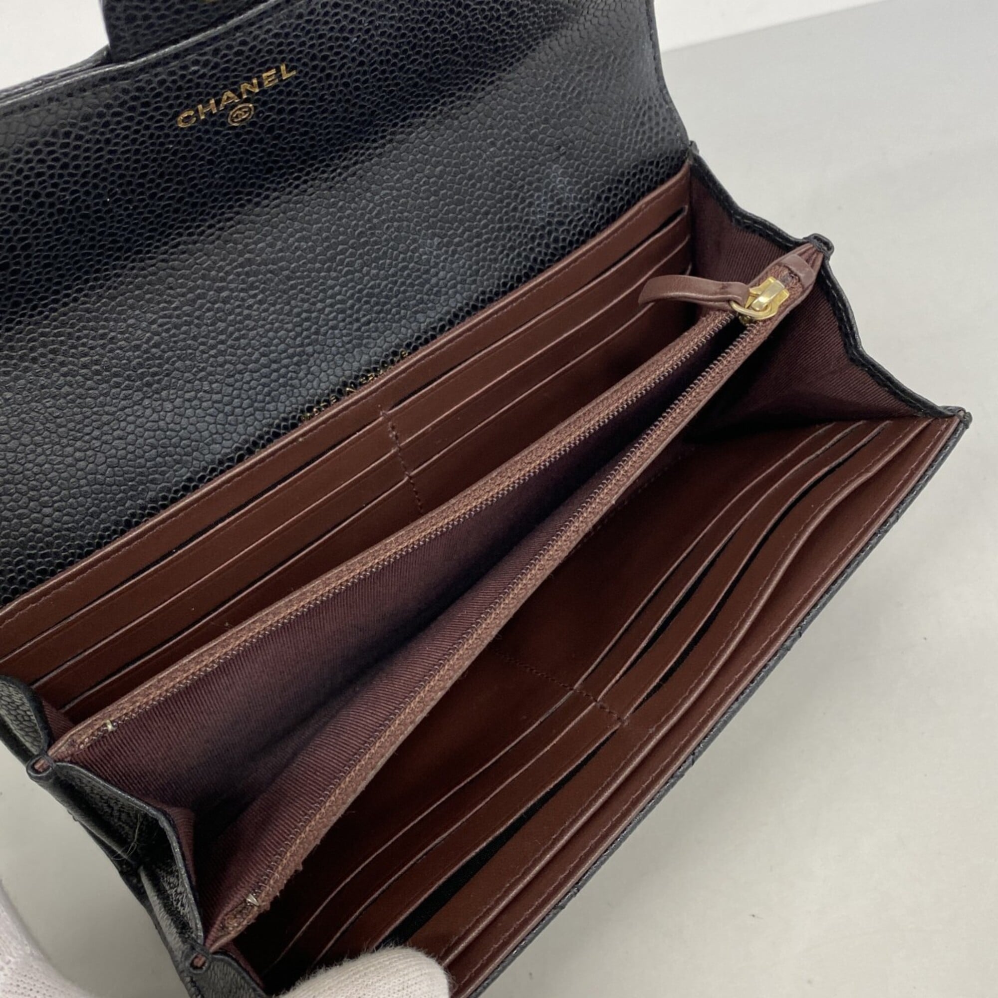 Chanel Black Grained Calfskin Long Wallet (Bi-Fold) (Pre-Owned)