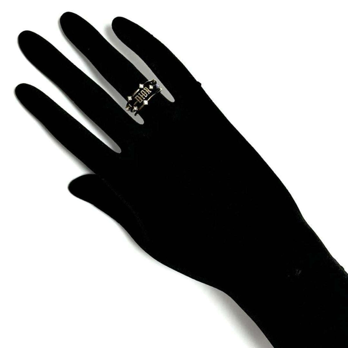Christian Dior Metal Rhinestone Band Ring (Pre-Owned)